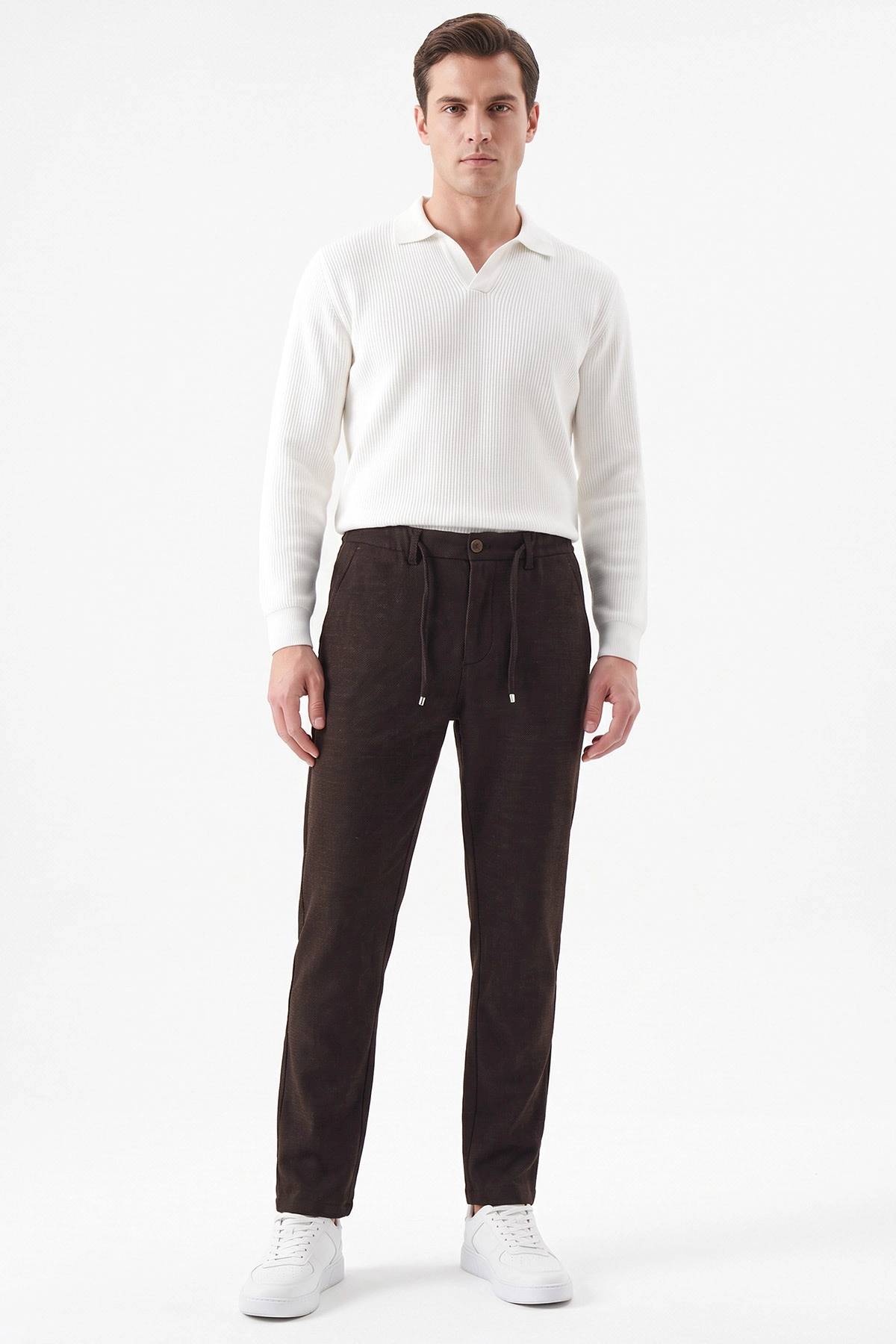 Kahverengi Regular Fit Belden Bağlamalı Erkek Pantolon 493178