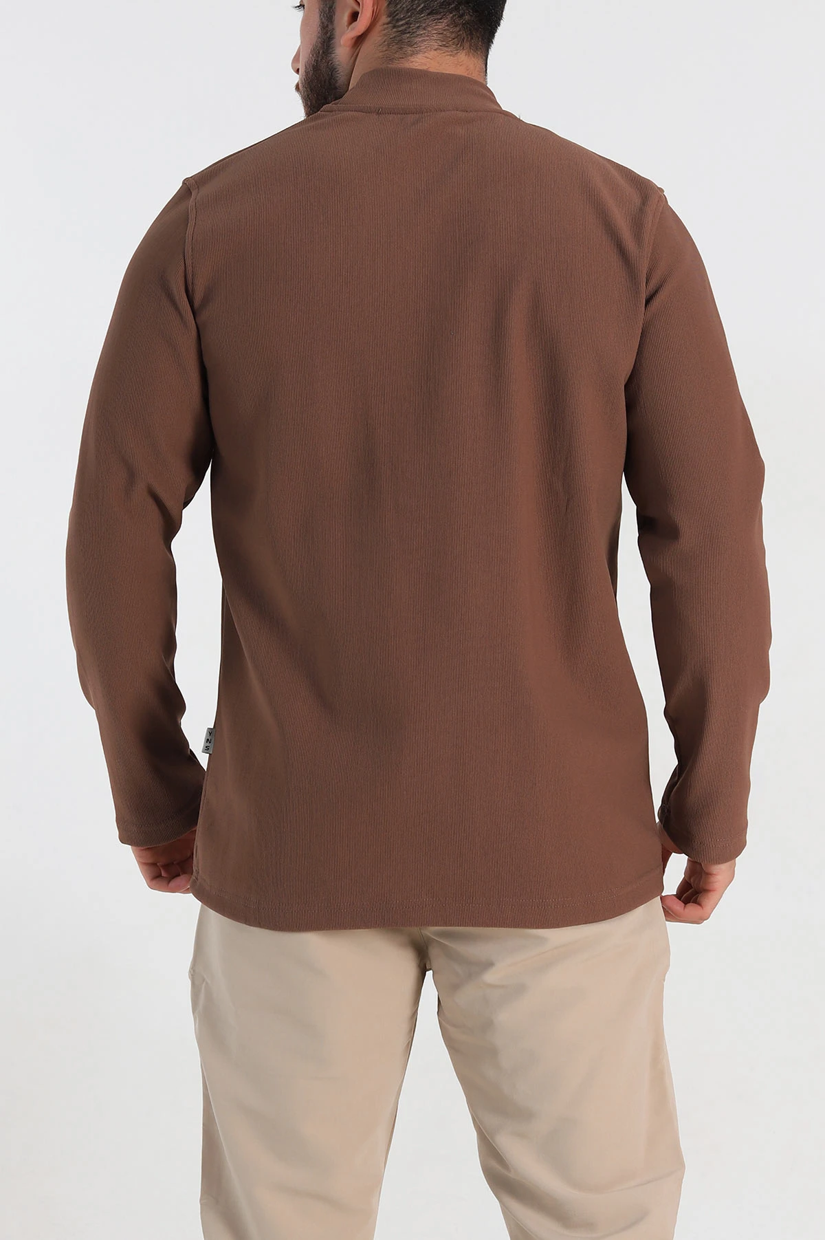 Kahverengi Regular Fit Dik Yaka Kabartma Yazılı Erkek Sweatshirt 305766
