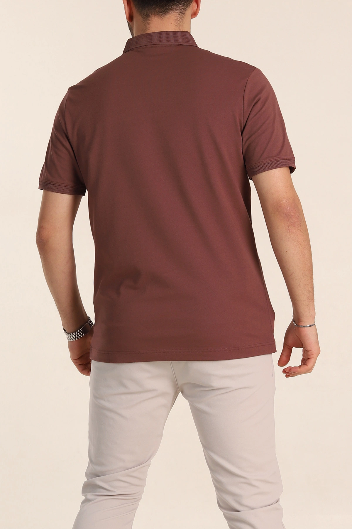 Kahverengi Regular Fit Dokulu Polo Yaka Erkek Tişört 342494