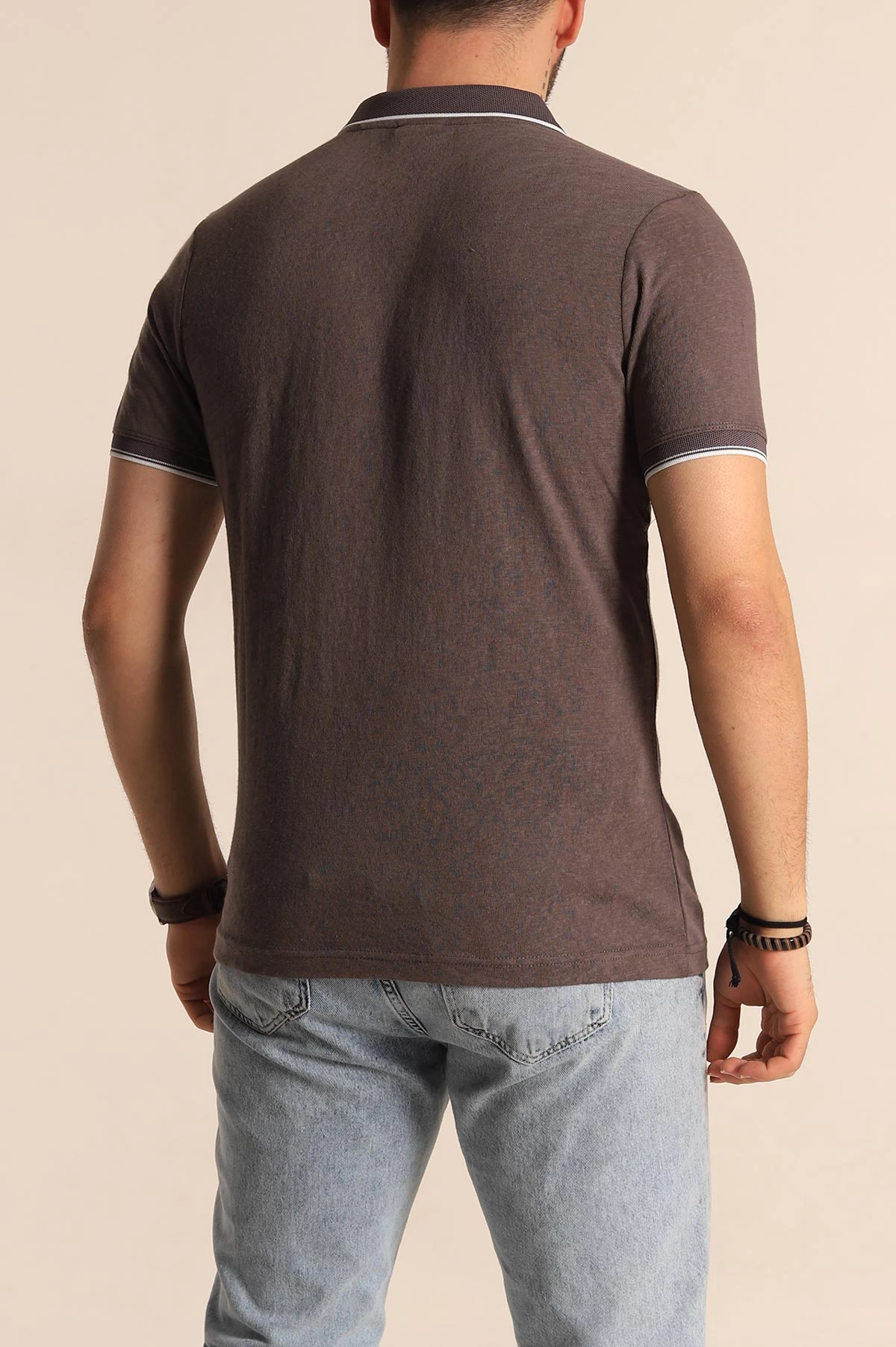 Kahverengi Regular Fit Jakarlı Polo Yaka Triko Tişört 263235
