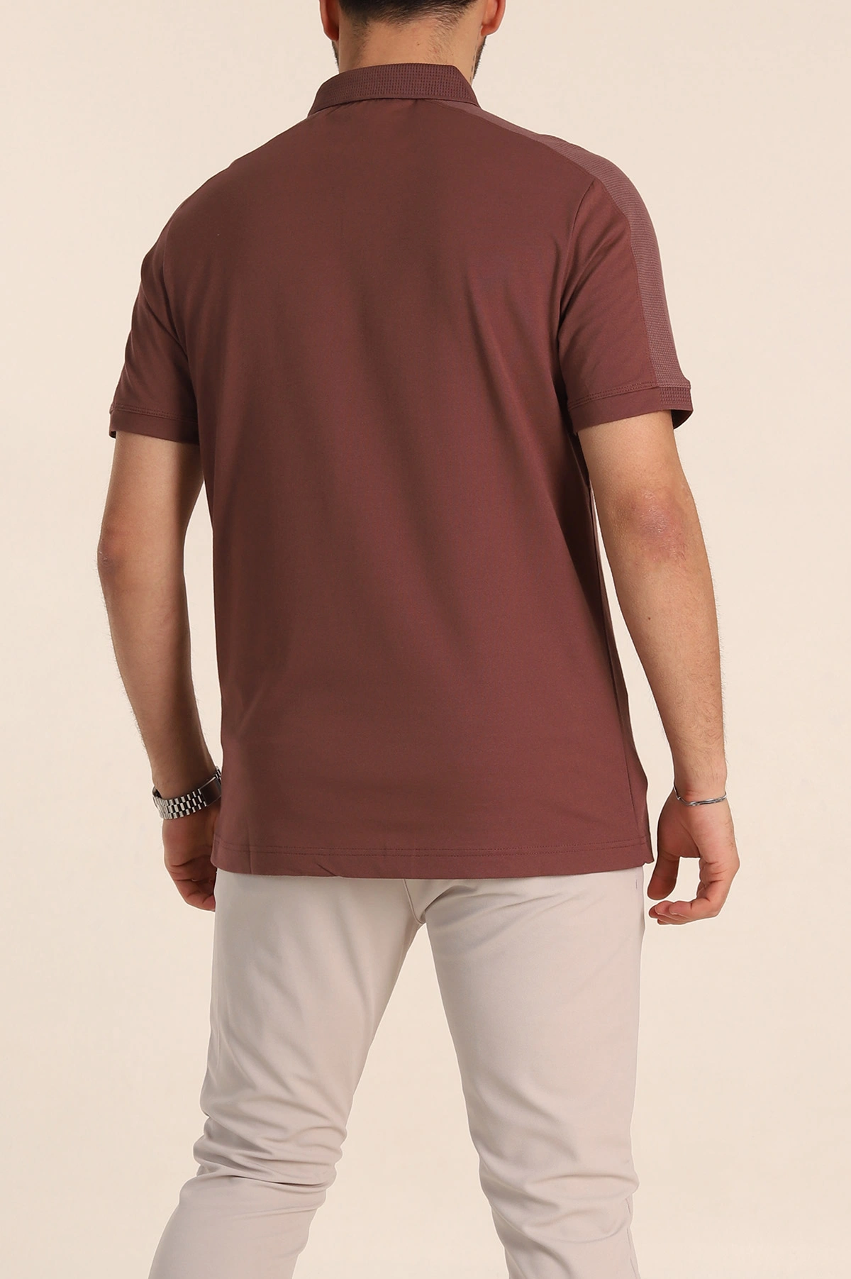 Kahverengi Regular Fit Parçalı Polo Yaka Erkek Tişört 346728