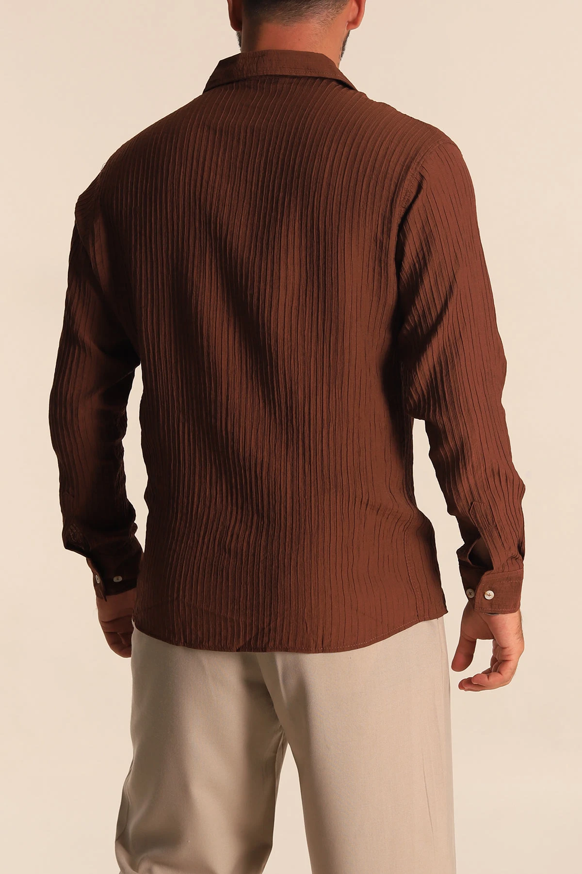 Kahverengi Regular Fit Plise Dokulu Erkek Gömlek 285473