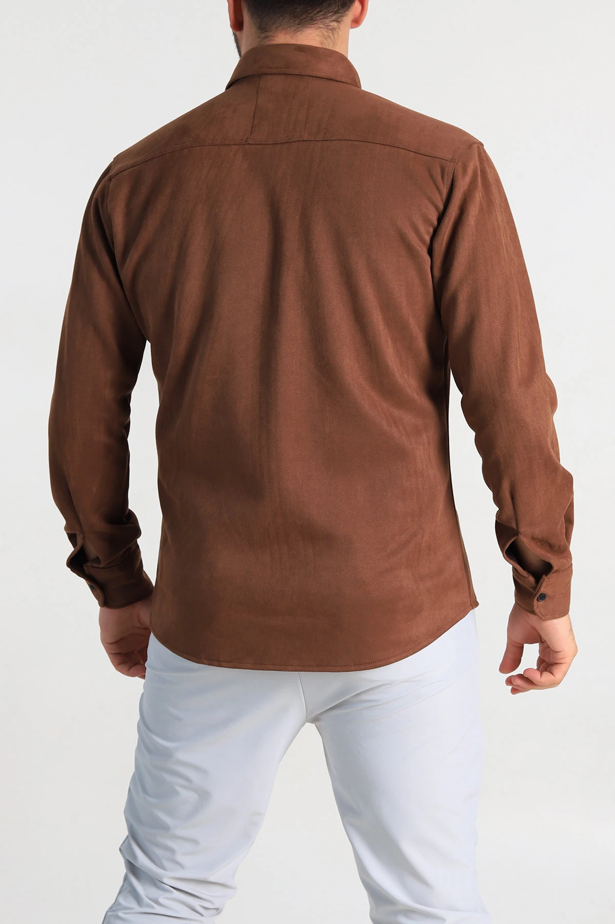 Kahverengi Regular Fit Süet Çıt Çıt Düğmeli Erkek Gömlek 309301
