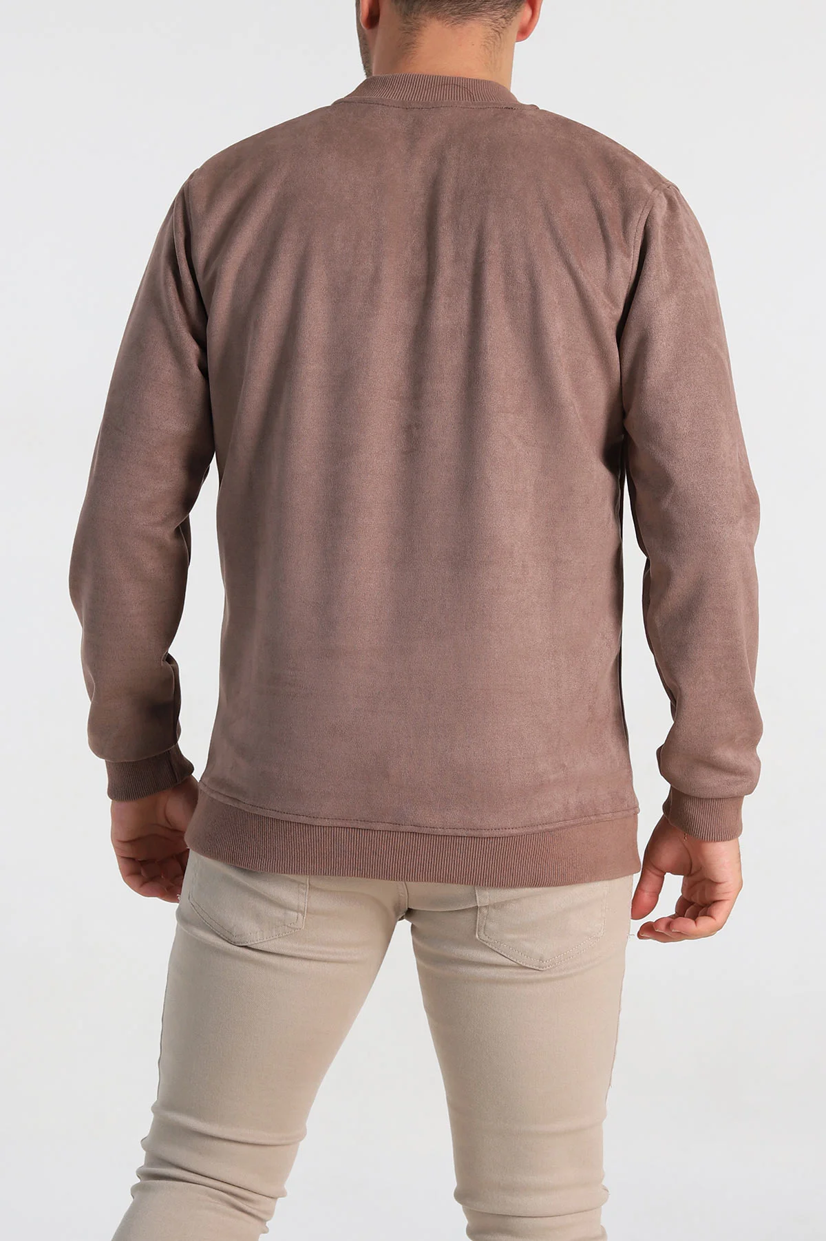 Kahverengi Regular Fit Süet Kabartma Yazı Detaylı Erkek Sweatshirt 305900