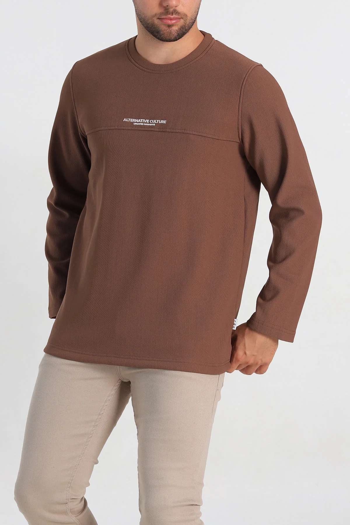 Kahverengi Regular Fit Yazı Detay Erkek Sweatshirt 305886