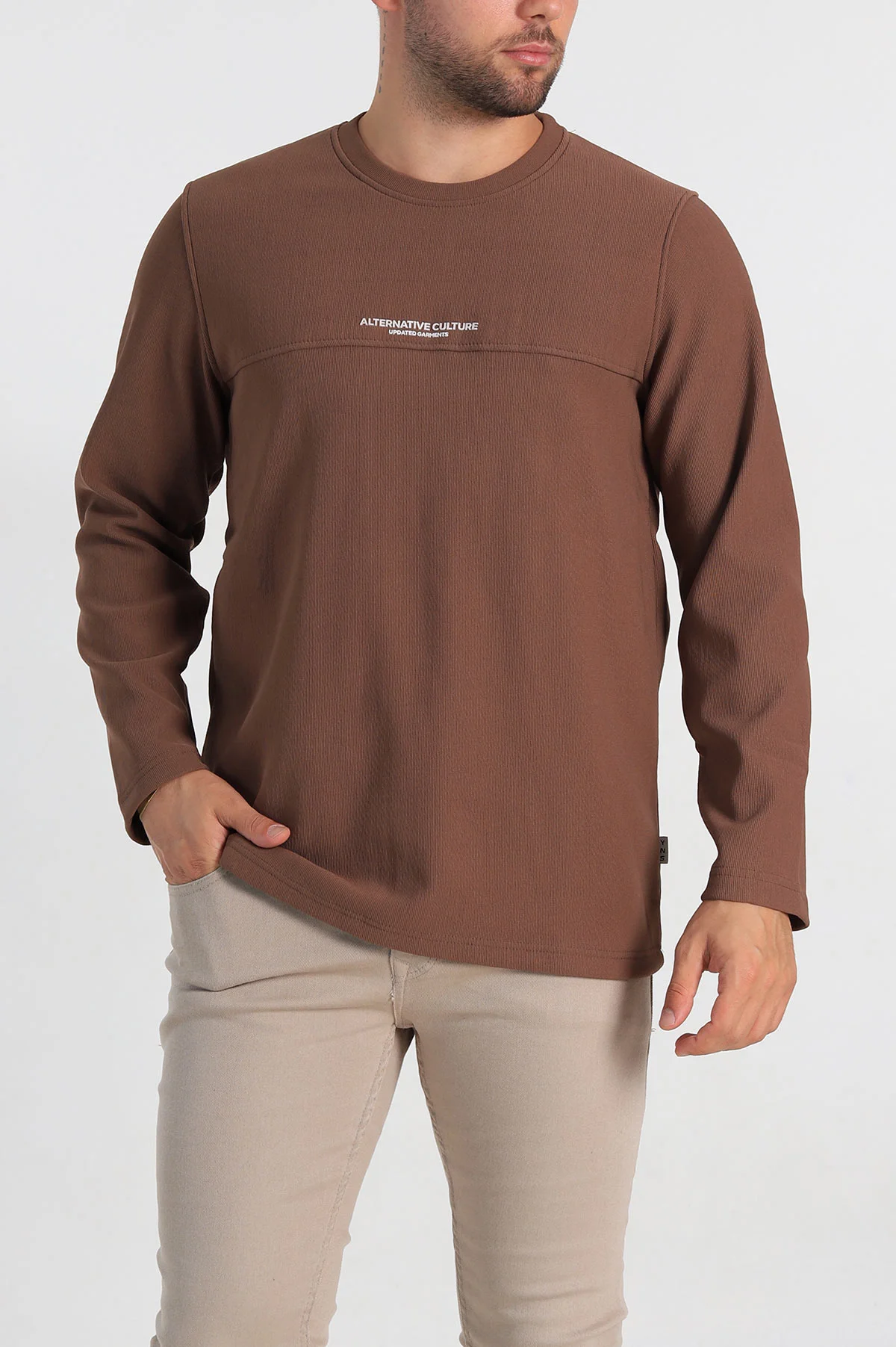 Kahverengi Regular Fit Yazı Detay Erkek Sweatshirt 305886