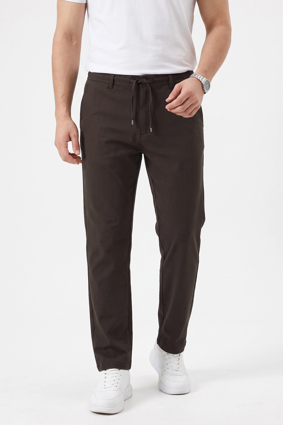 Kahverengi Regular Fit Yeni Sezon Belden Bağlamalı Erkek Pantolon 498405