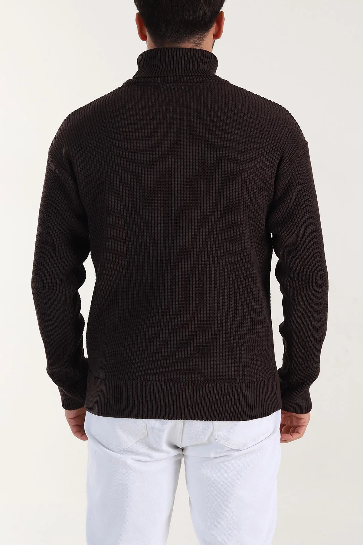 Kahverengi Relaxed Fit Balıkçı Yaka Erkek Triko Kazak 397756