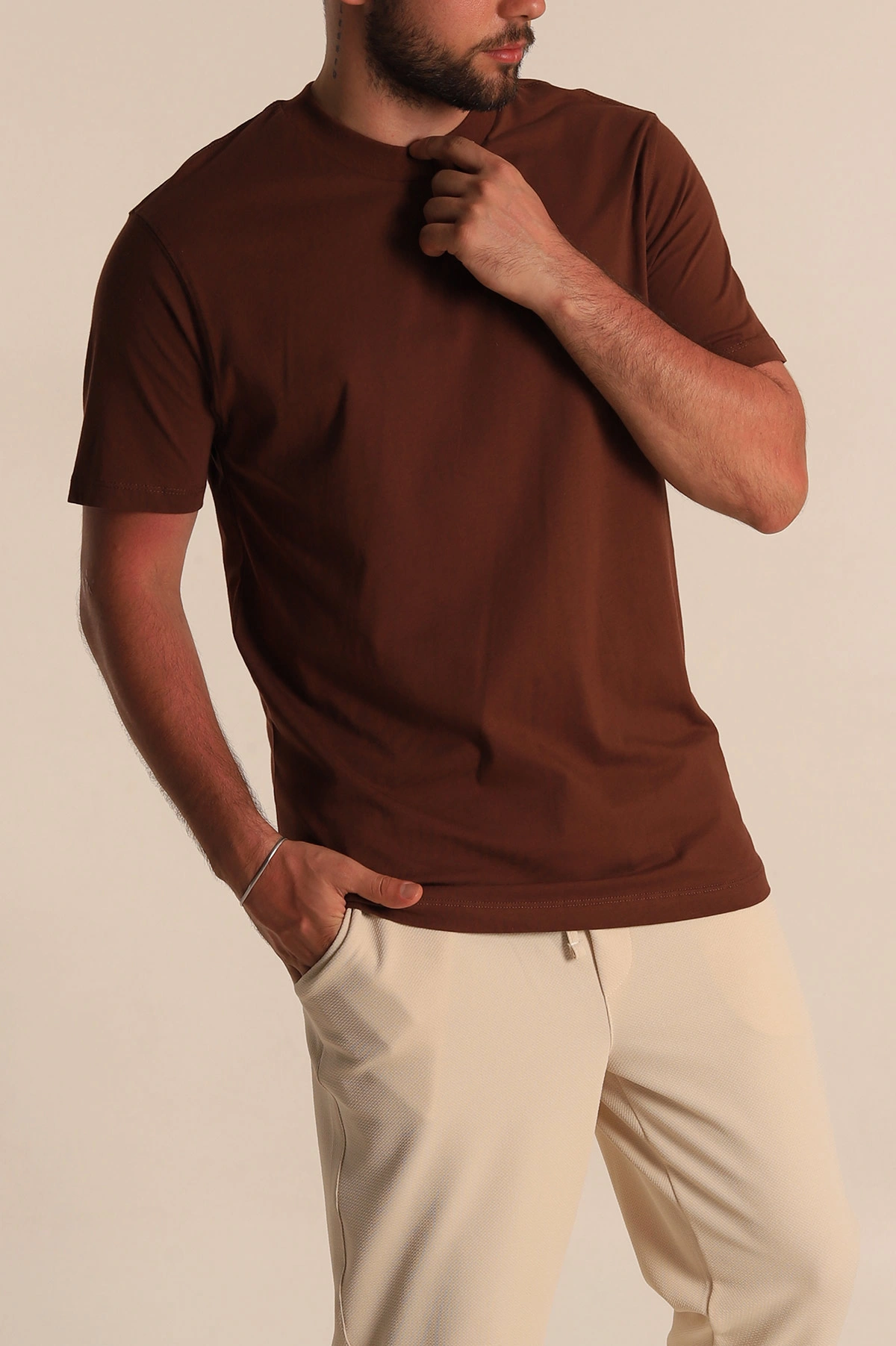 Kahverengi Relaxed Fit Basic Erkek Tişört 279900