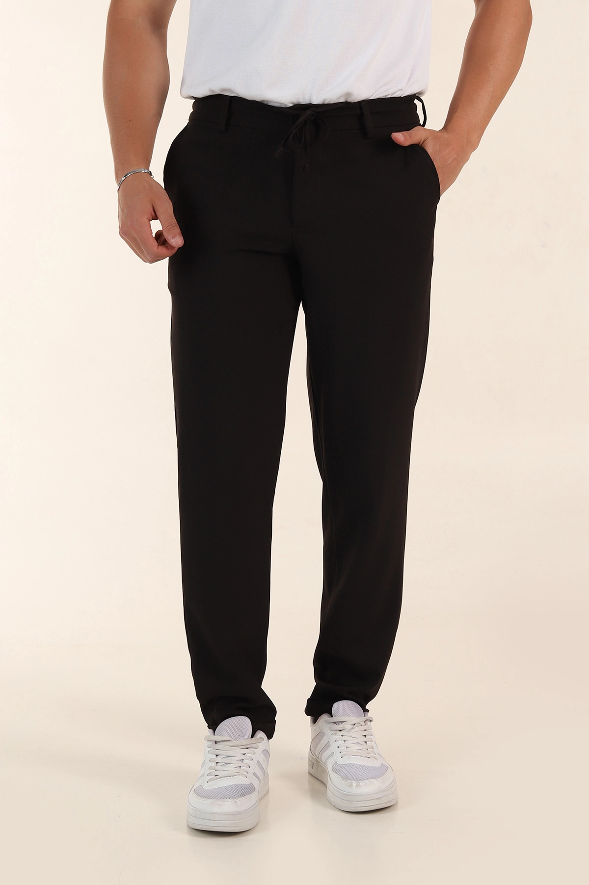 Kahverengi Relaxed Fit Bel Bağlamalı Duble Paça Erkek Kumaş Pantolon 368388