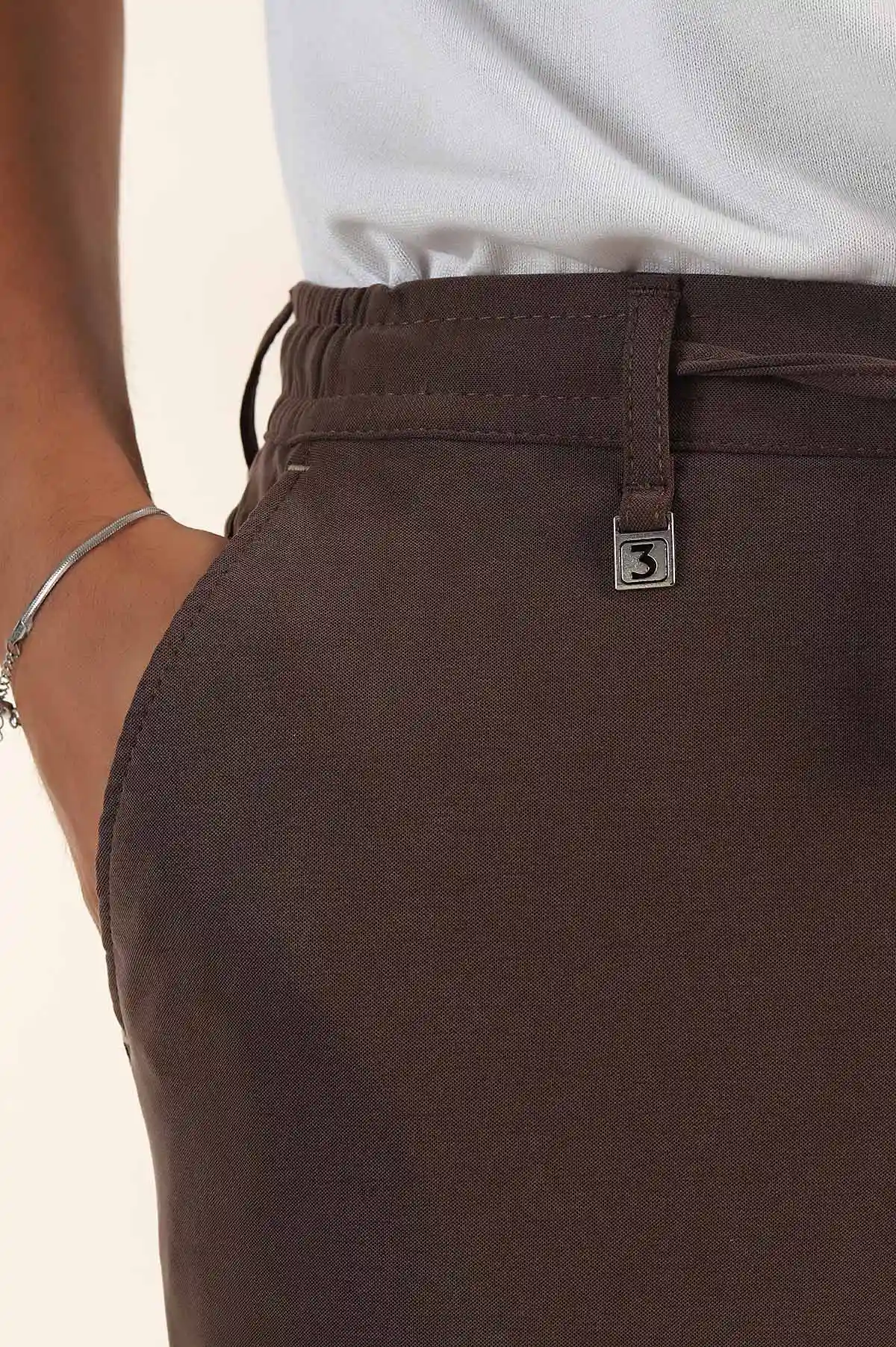 Kahverengi Relaxed Fit Bel Lastikli Likralı Erkek Şort 380968