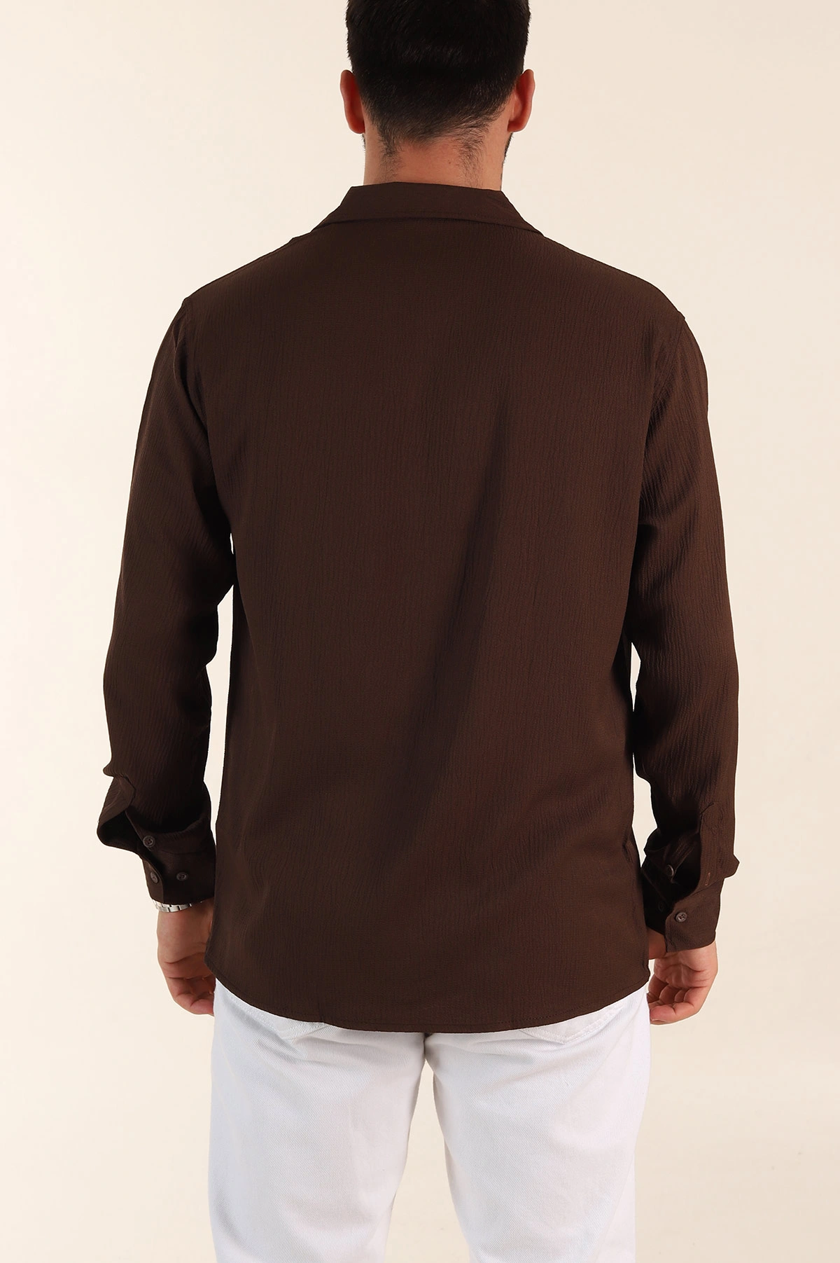 Kahverengi Relaxed Fit Bürümcük Dokulu Uzun Kollu Erkek Gömlek 369320