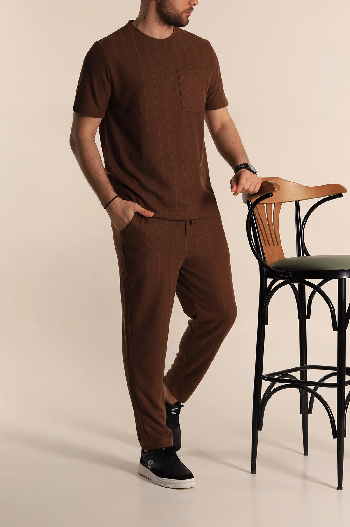 Kahverengi Relaxed Fit Cep Detaylı Erkek İkili Takım 268594