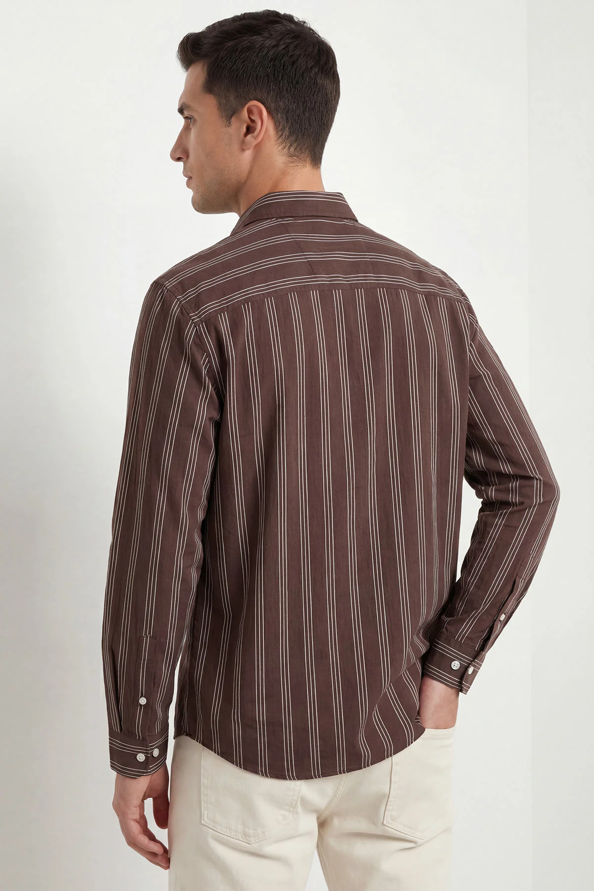 Kahverengi Relaxed Fit Çizgili Erkek Gömlek 435784