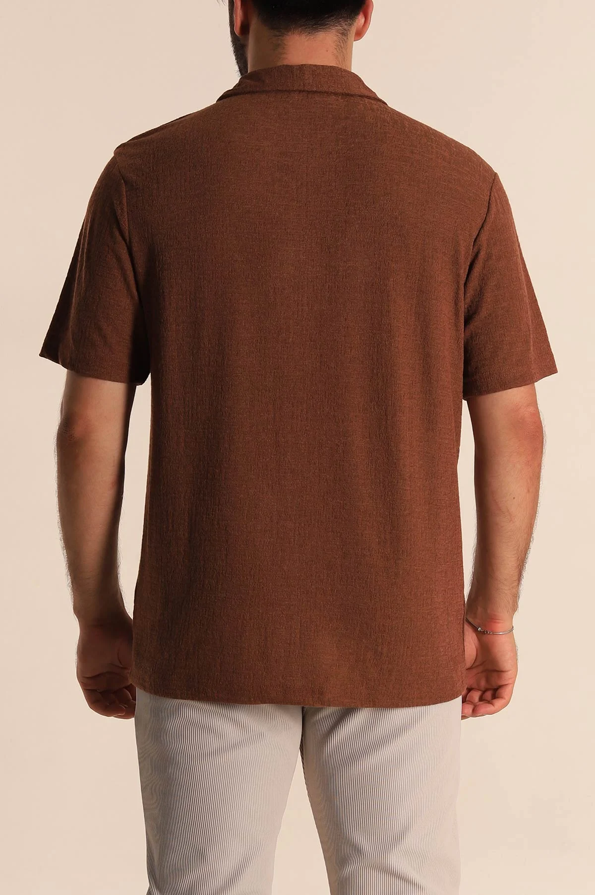 Kahverengi Relaxed Fit Desenli Fermuarlı Polo Yaka Erkek Tişört 279212