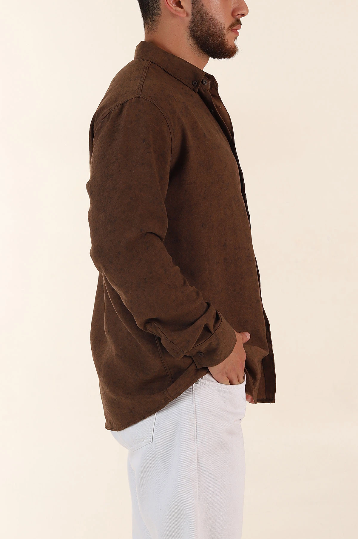 Kahverengi Relaxed Fit Desenli Uzun Kollu Erkek Gömlek 369756