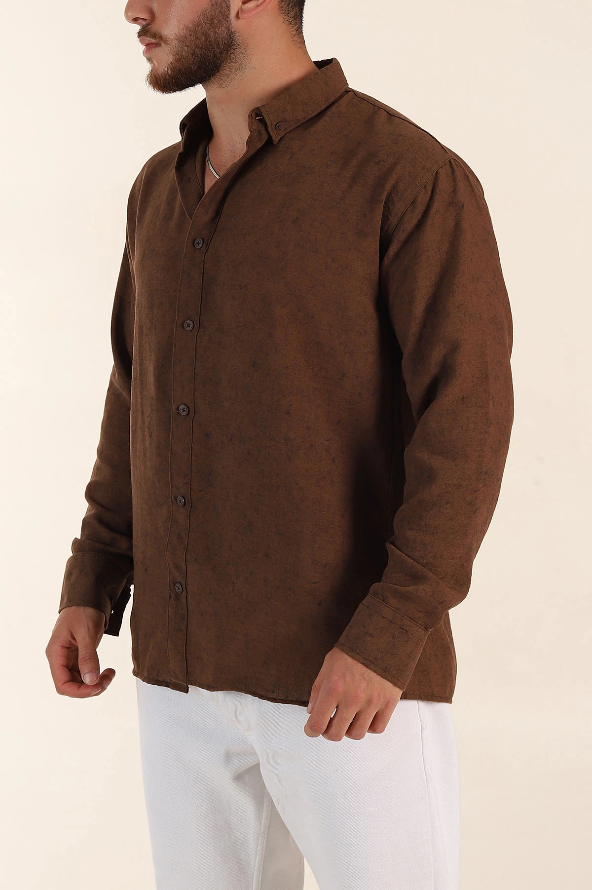 Kahverengi Relaxed Fit Desenli Uzun Kollu Erkek Gömlek 369756