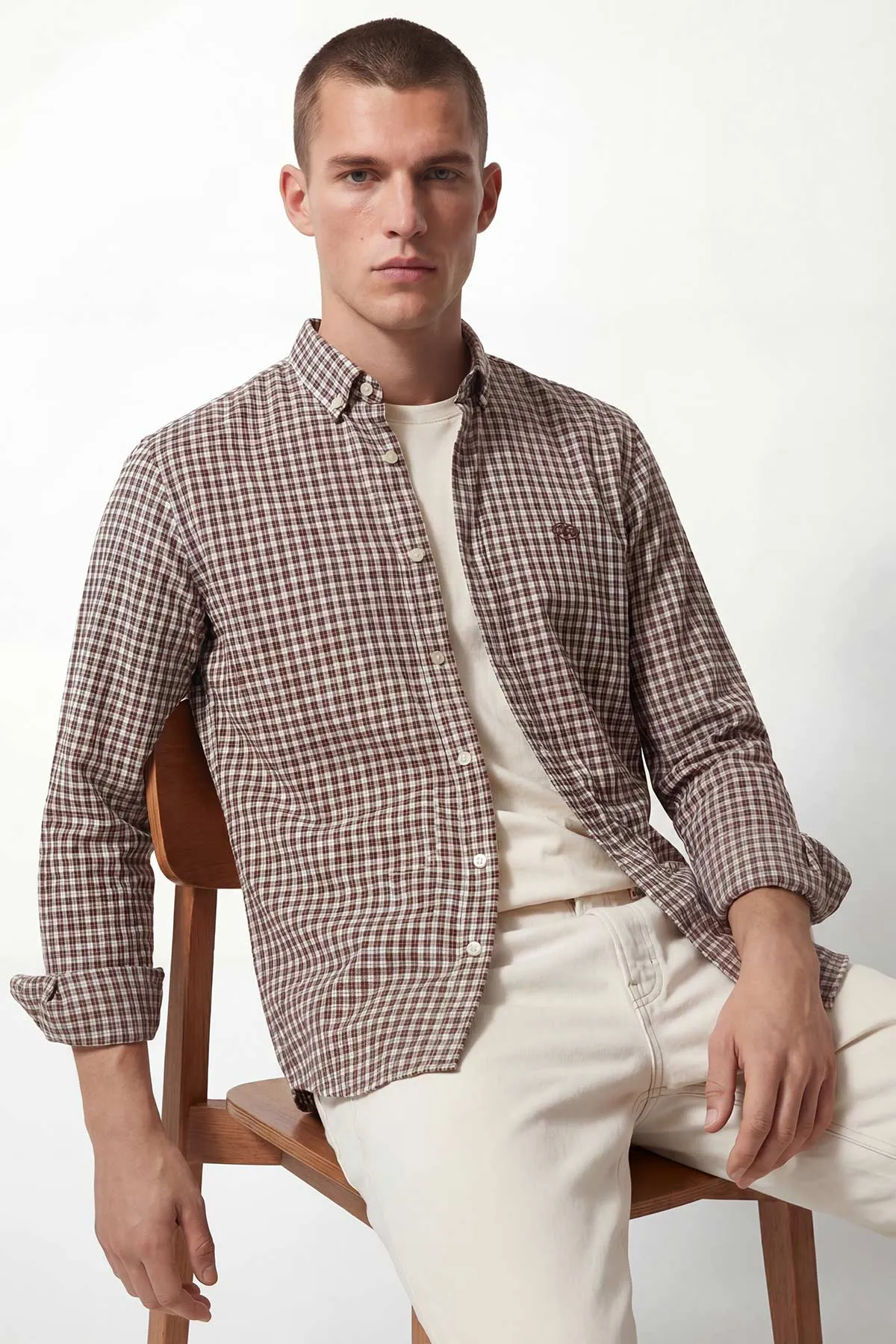 Kahverengi Relaxed Fit Ekose Desen Erkek Gömlek 435793