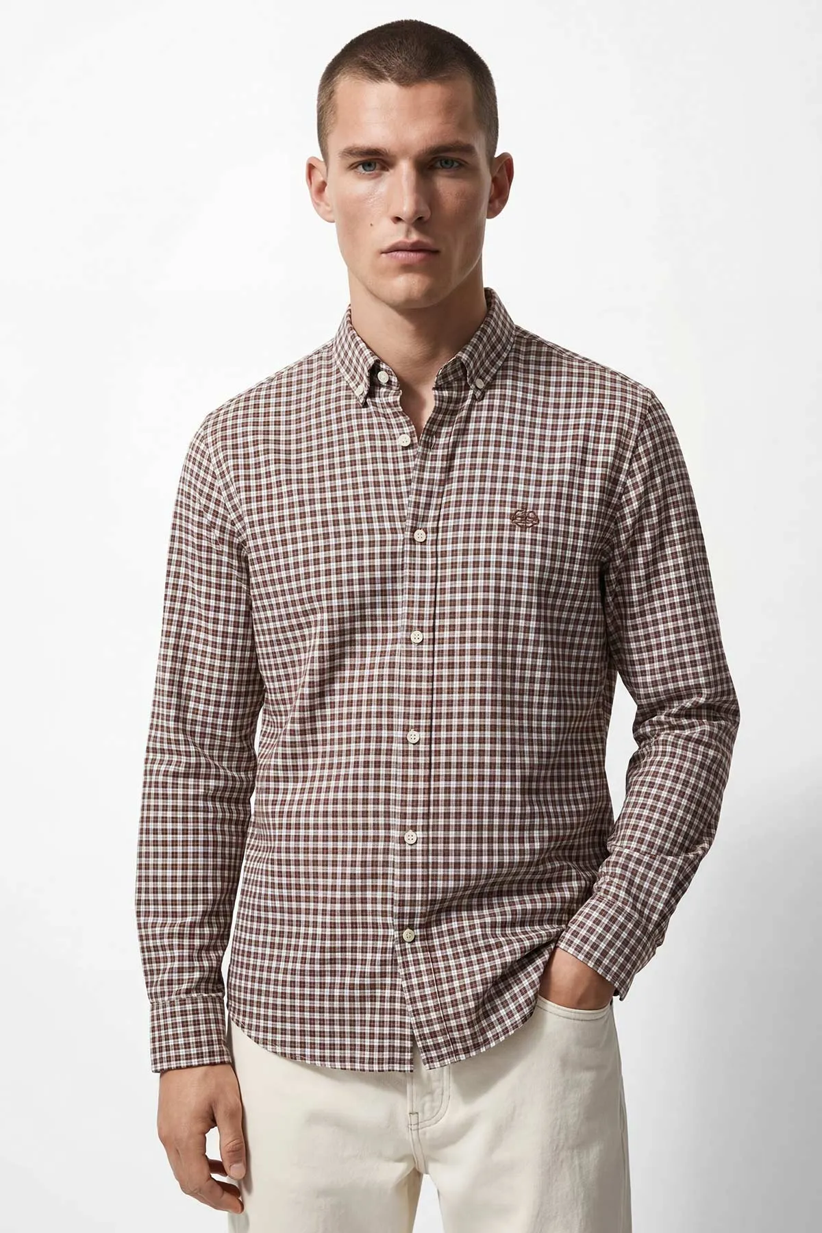 Kahverengi Relaxed Fit Ekose Desen Erkek Gömlek 435793