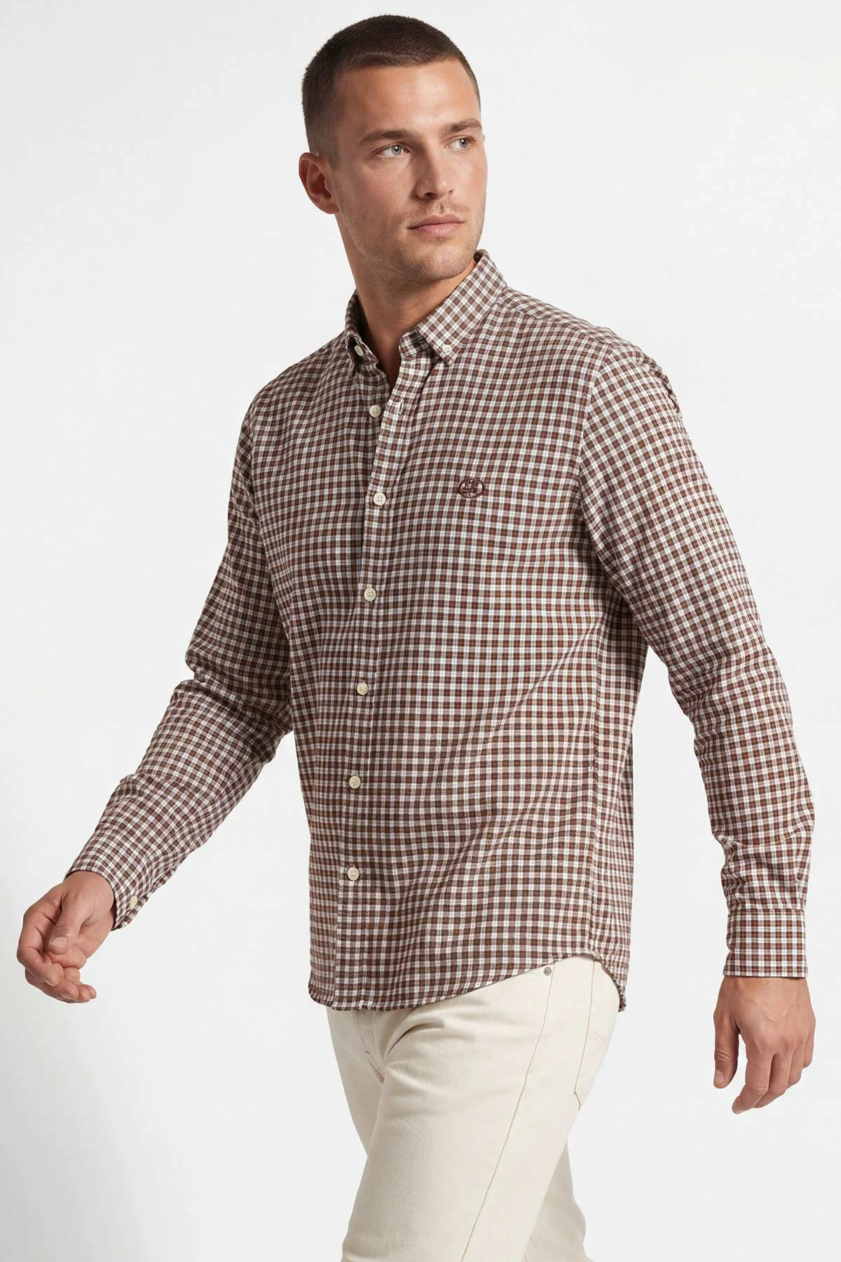 Kahverengi Relaxed Fit Ekose Desen Erkek Gömlek 435793