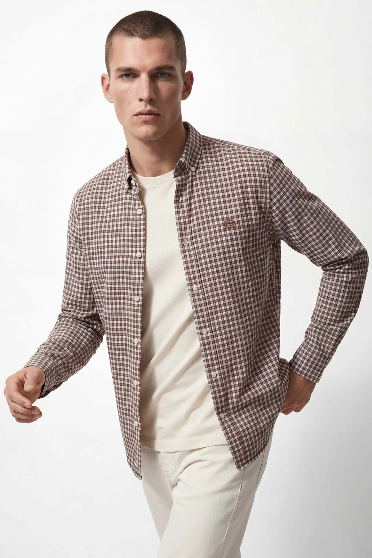 Kahverengi Relaxed Fit Ekose Desen Erkek Gömlek 435793