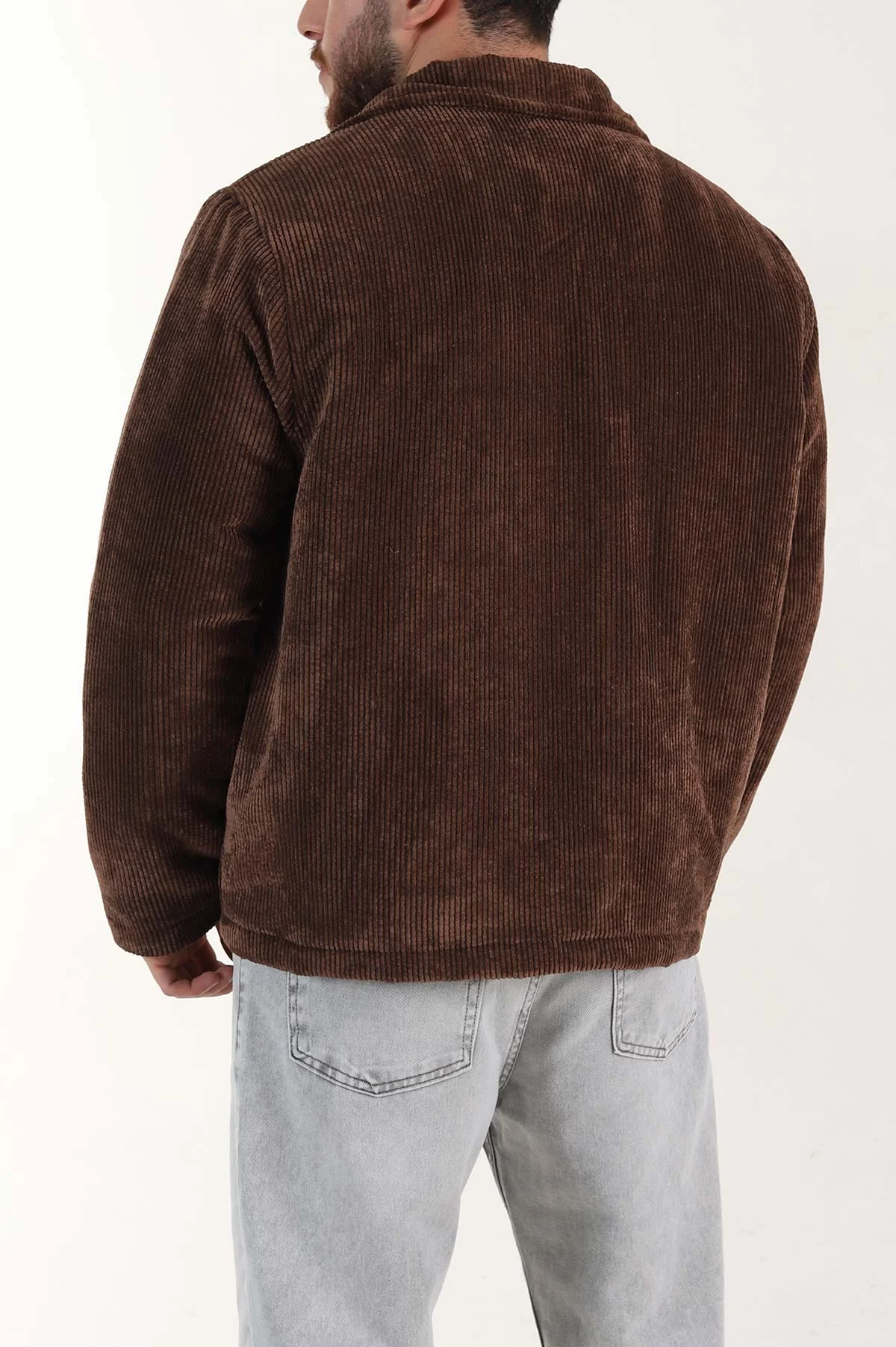 Kahverengi Relaxed Fit Fitilli Doku Erkek Kadife Mont 400393
