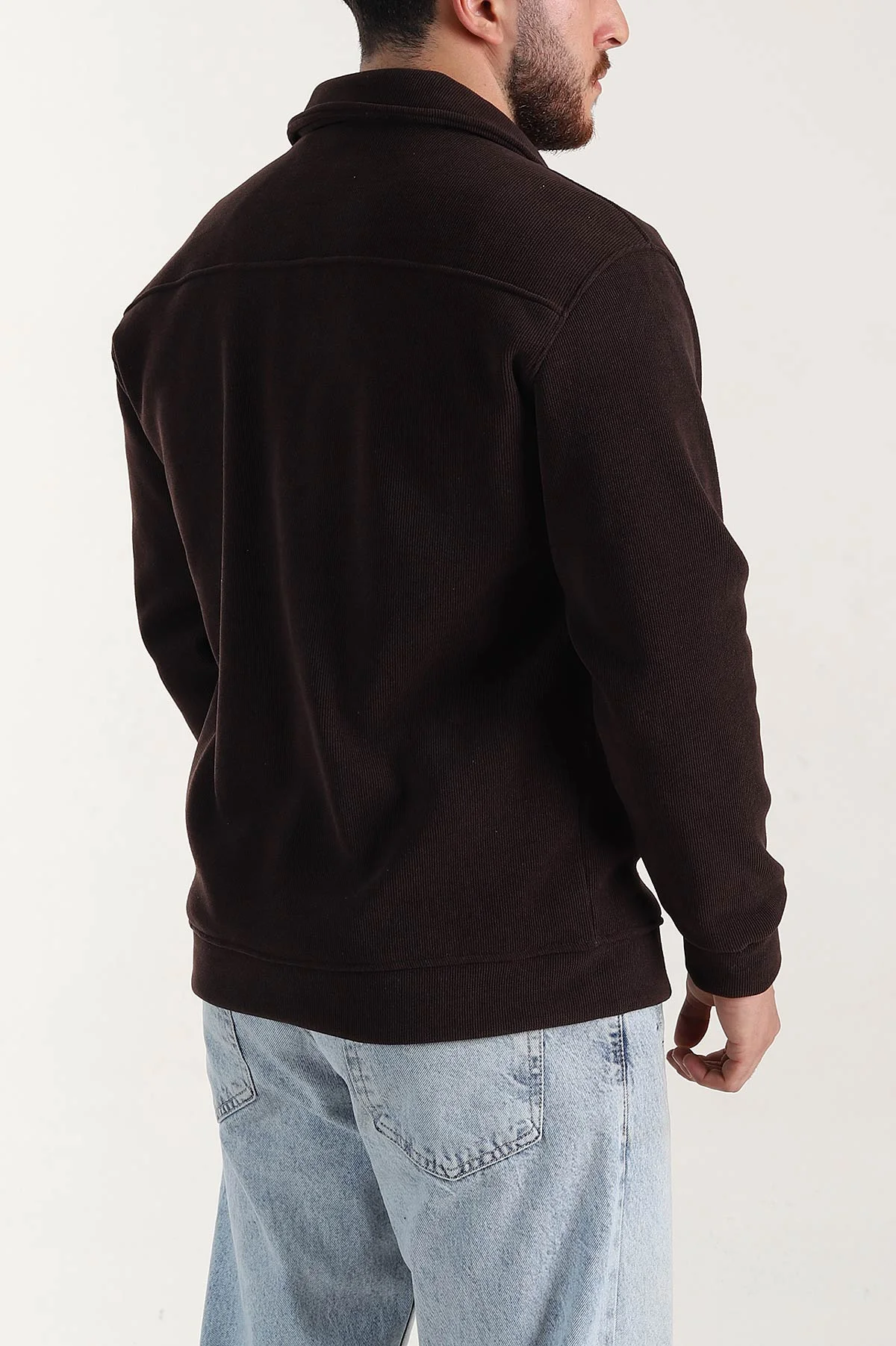 Kahverengi Relaxed Fit Fitilli Doku İçi Polarlı Erkek Kadife Ceket 399997