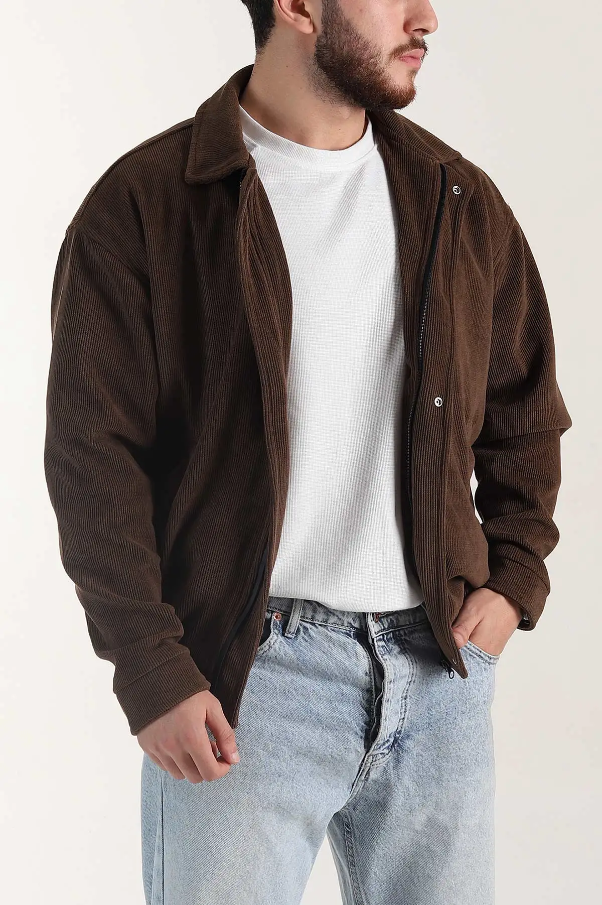 Kahverengi Relaxed Fit Fitilli Dokulu İçi Astarlı Erkek Mont 400059