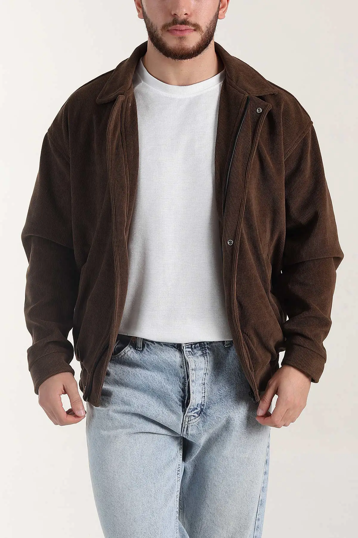 Kahverengi Relaxed Fit Fitilli Dokulu İçi Astarlı Erkek Mont 400059
