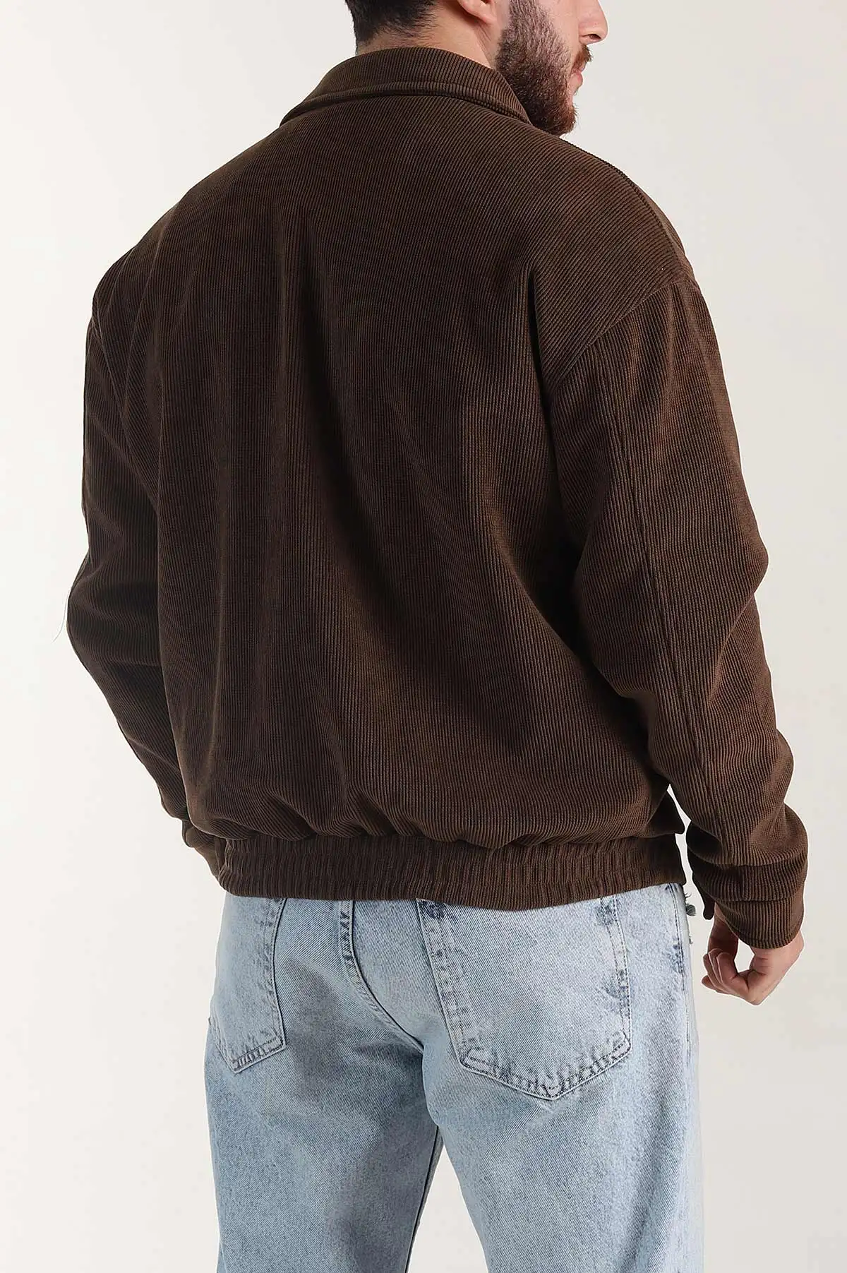 Kahverengi Relaxed Fit Fitilli Dokulu İçi Astarlı Erkek Mont 400059