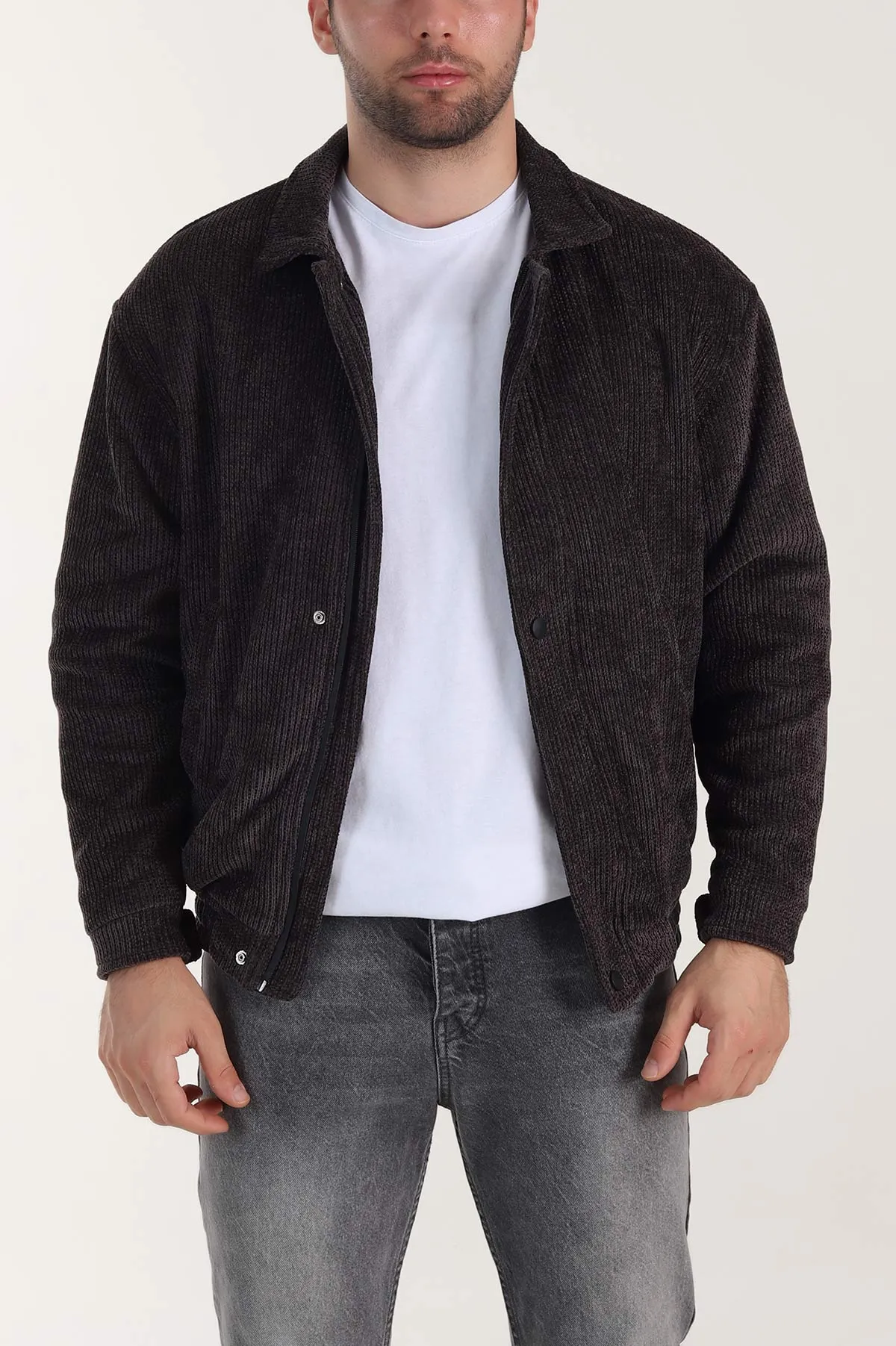 Kahverengi Relaxed Fit Fitilli Dokulu İçi Astarlı Erkek Mont 409644