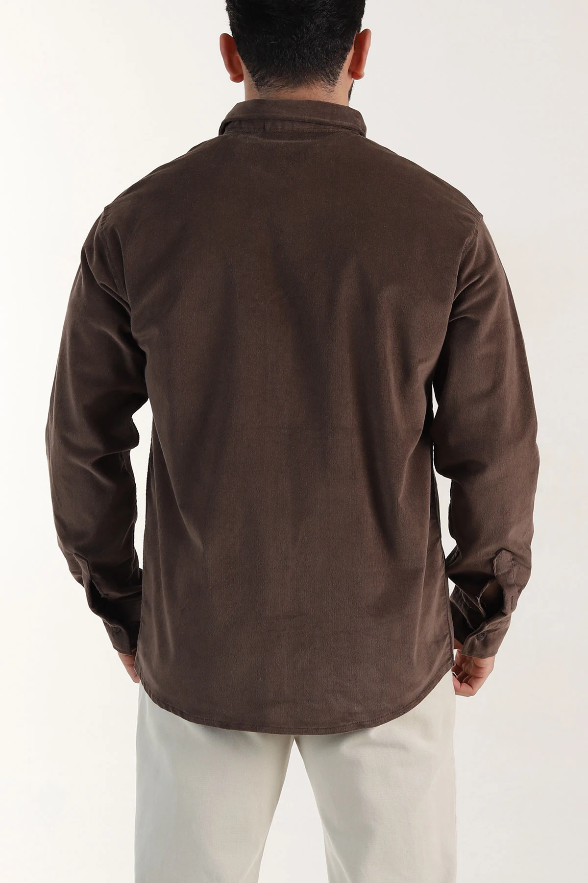 Kahverengi Relaxed Fit Fitilli Kadife Ata Yaka Erkek Gömlek 400086