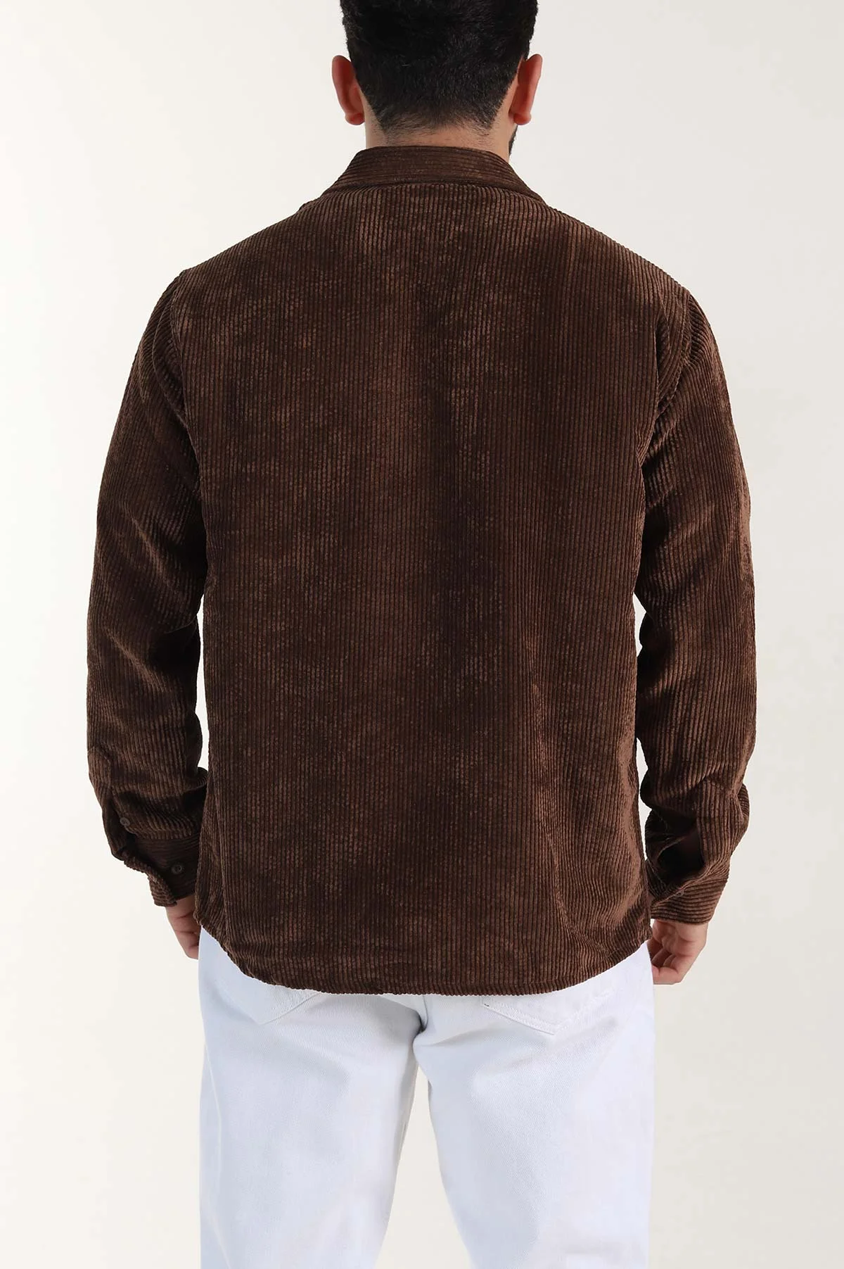 Kahverengi Relaxed Fit Fitilli Kadife Erkek Gömlek 399749