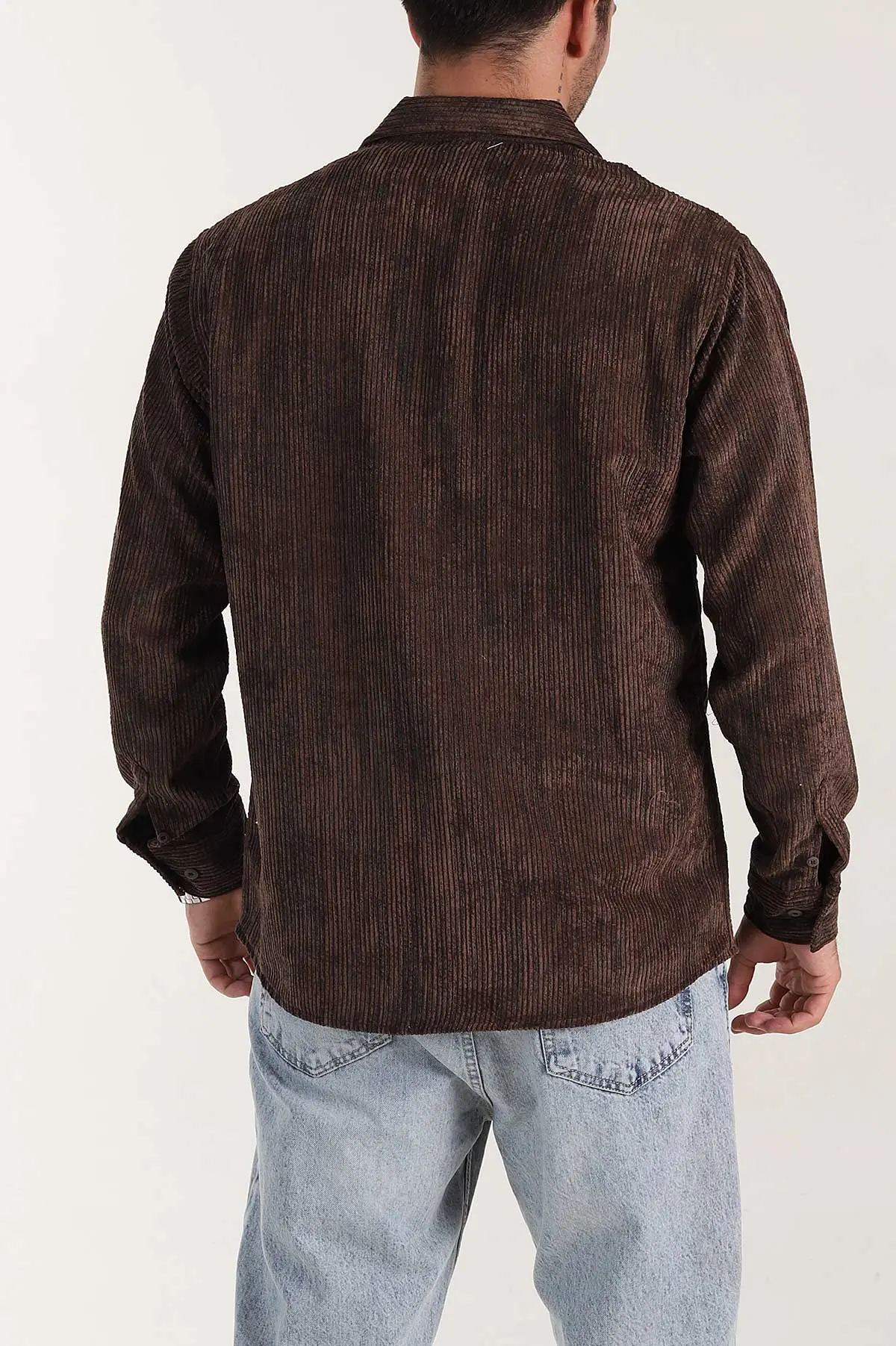 Kahverengi Relaxed Fit Fitilli Kadife Erkek Gömlek 399966