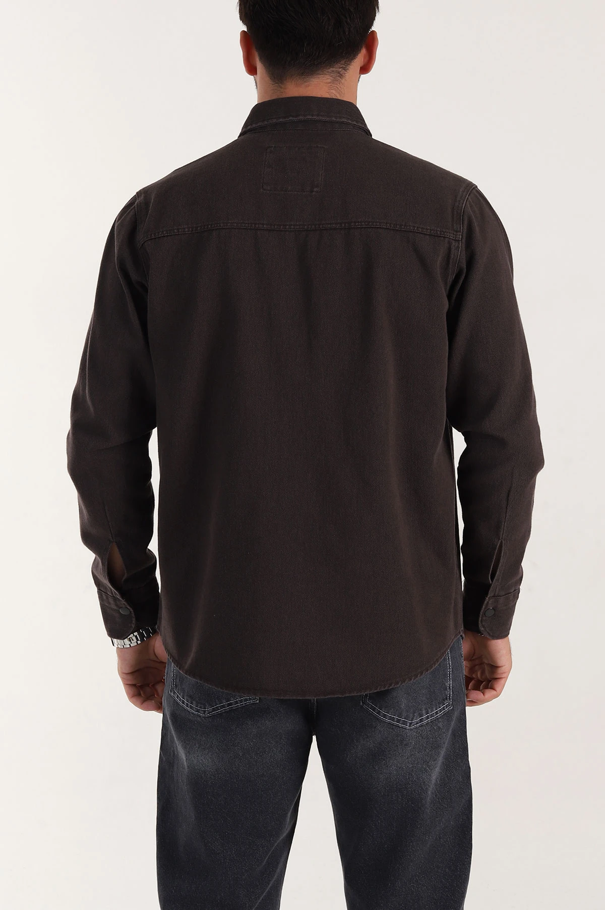 Kahverengi Relaxed Fit Gabardin Çift Cepli Yıkamalı  Erkek Gömlek 397973