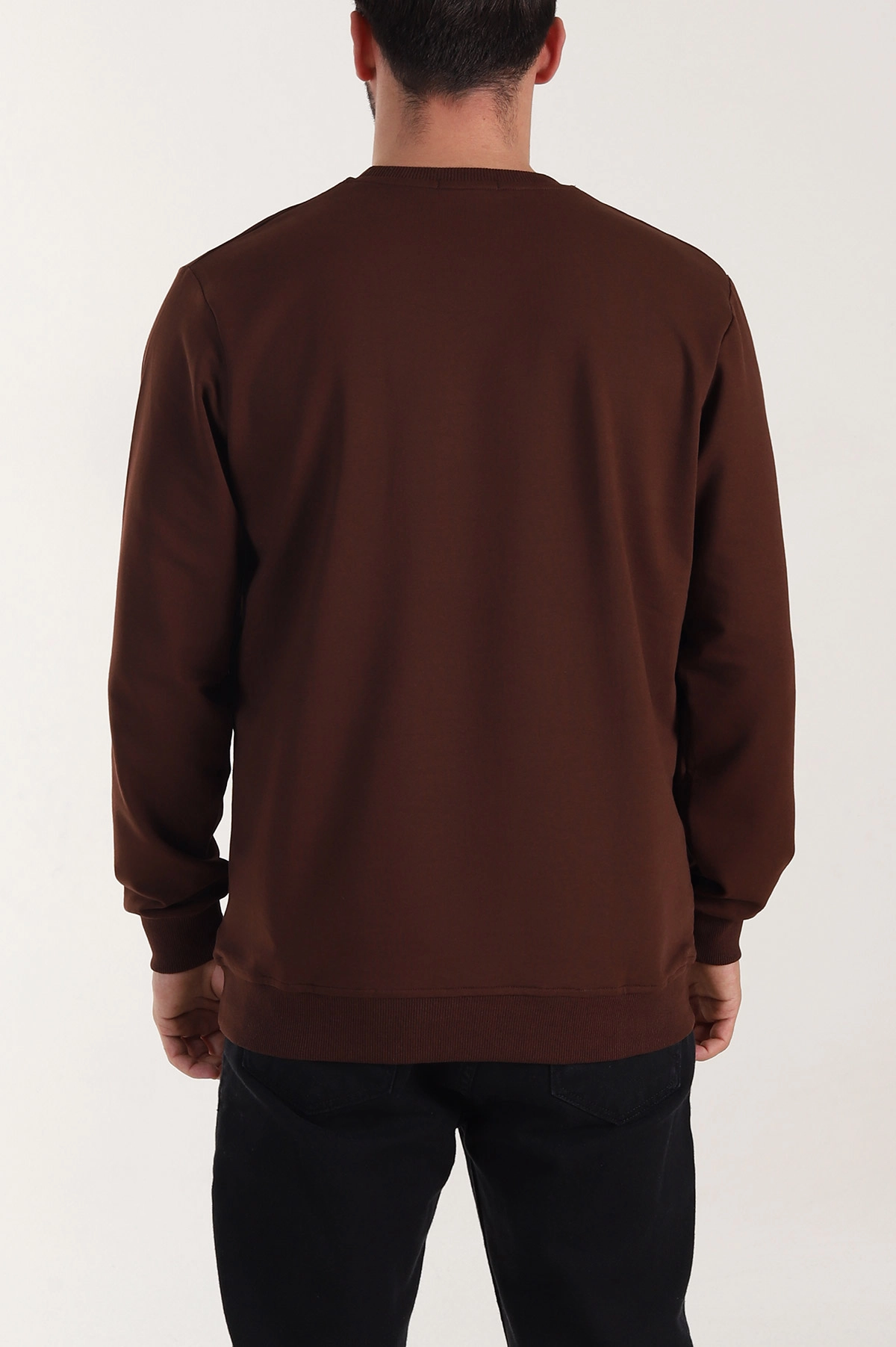 Kahverengi Relaxed Fit İki İp Şardonsuz Basic Erkek Sweatshirt 411797