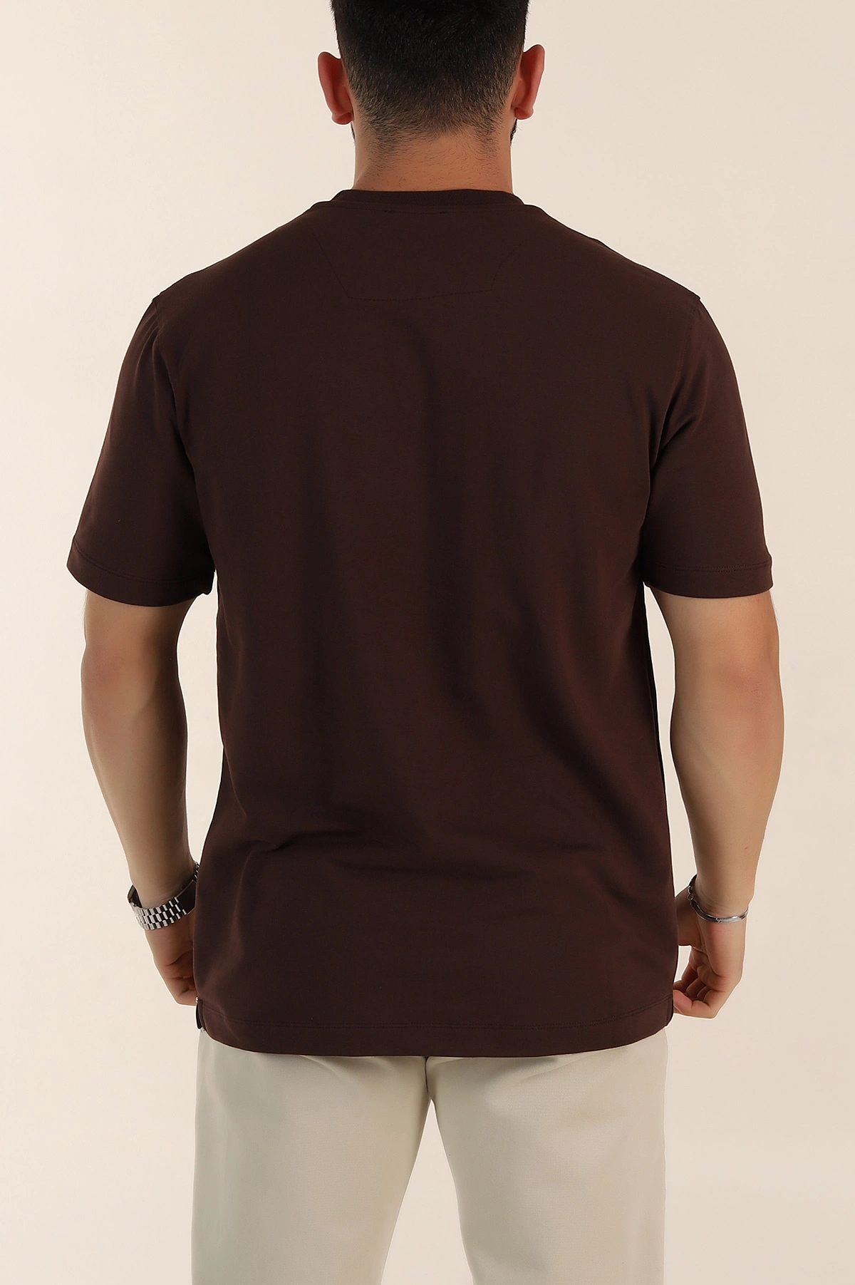 Kahverengi Relaxed Fit Kabartma Yazı Detaylı Erkek Tişört 358495