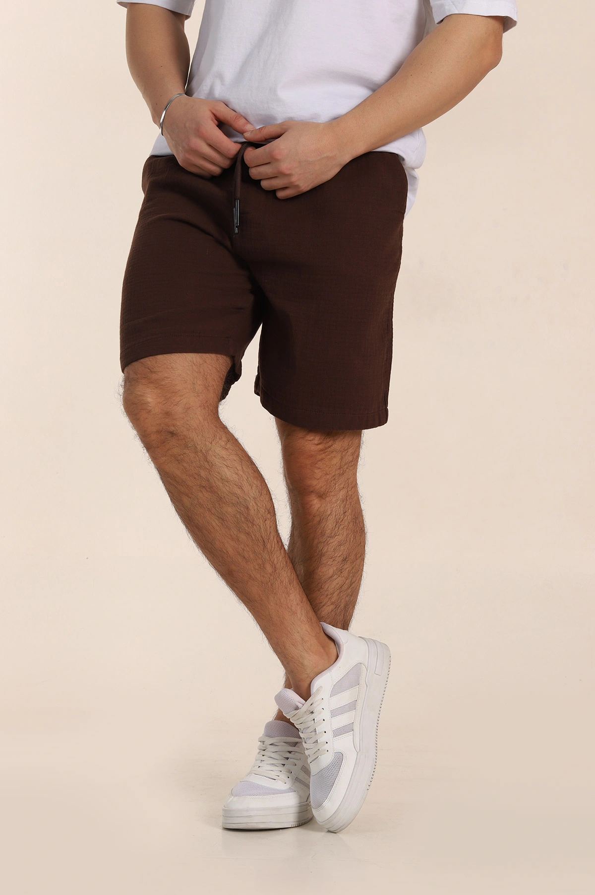 Kahverengi Relaxed Fit Kalın Müslin Keten Erkek Şort 354066
