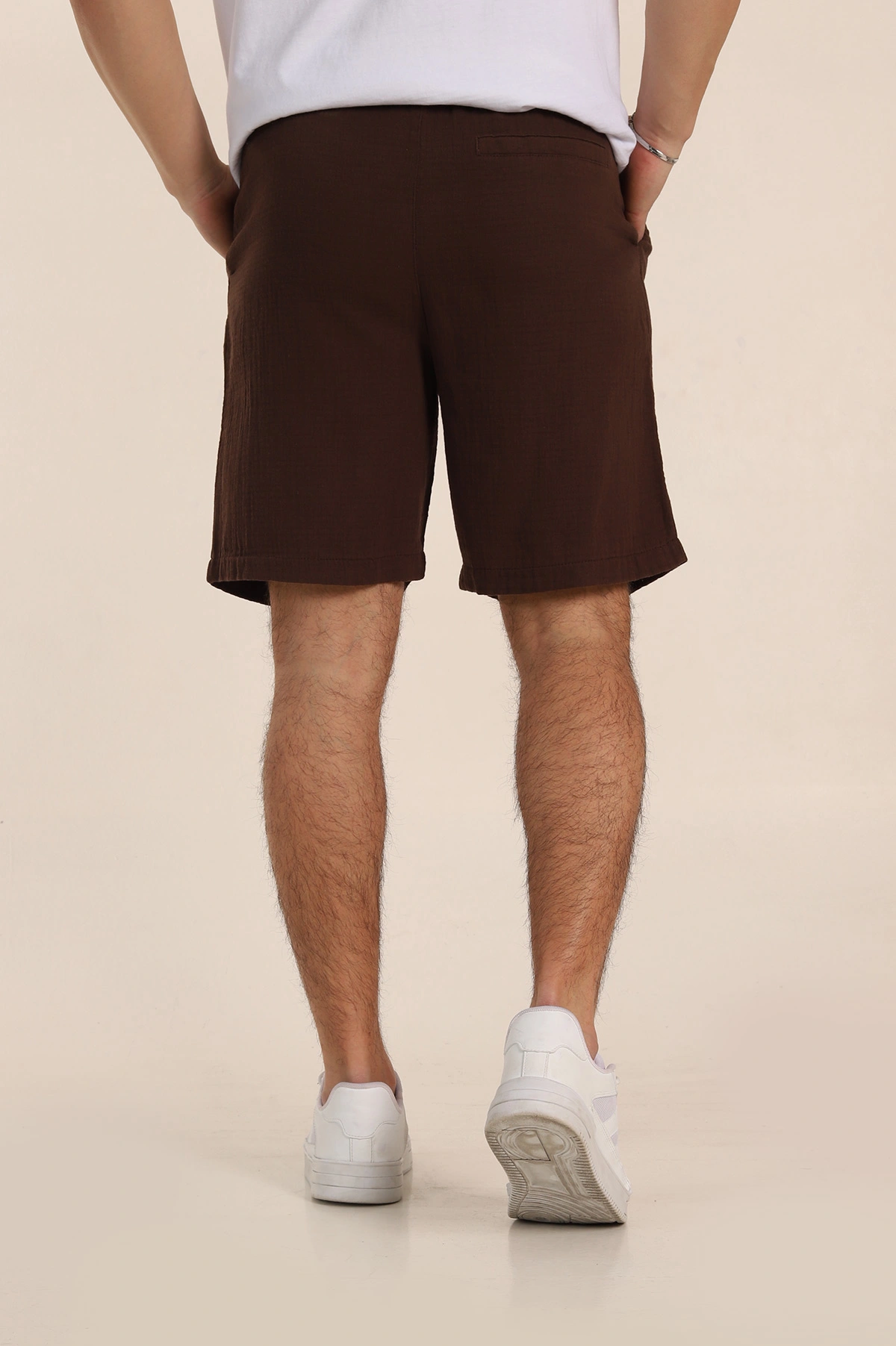 Kahverengi Relaxed Fit Kalın Müslin Keten Erkek Şort 354066