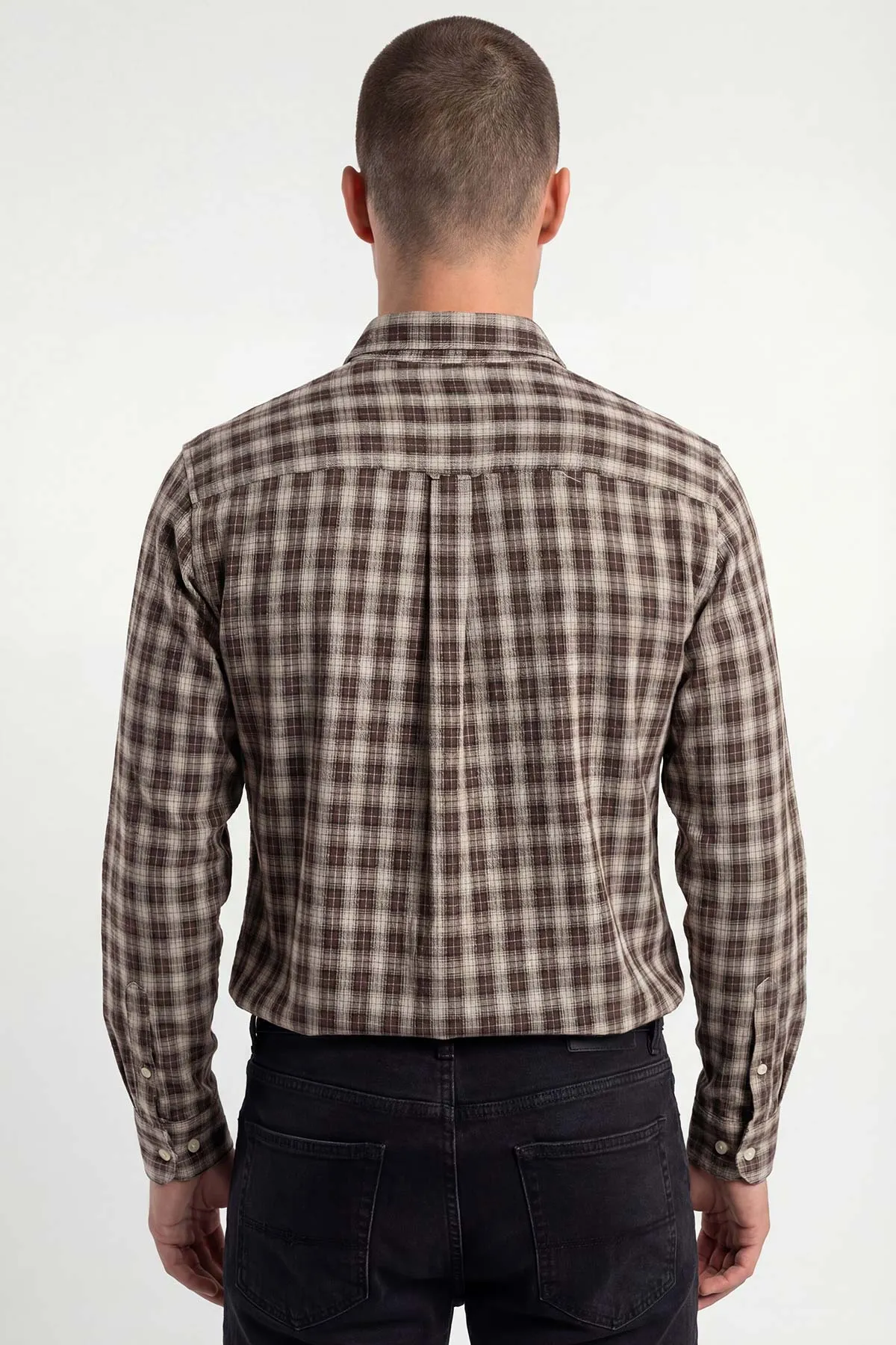 Kahverengi Relaxed Fit Kare Desen Erkek Gömlek 435776