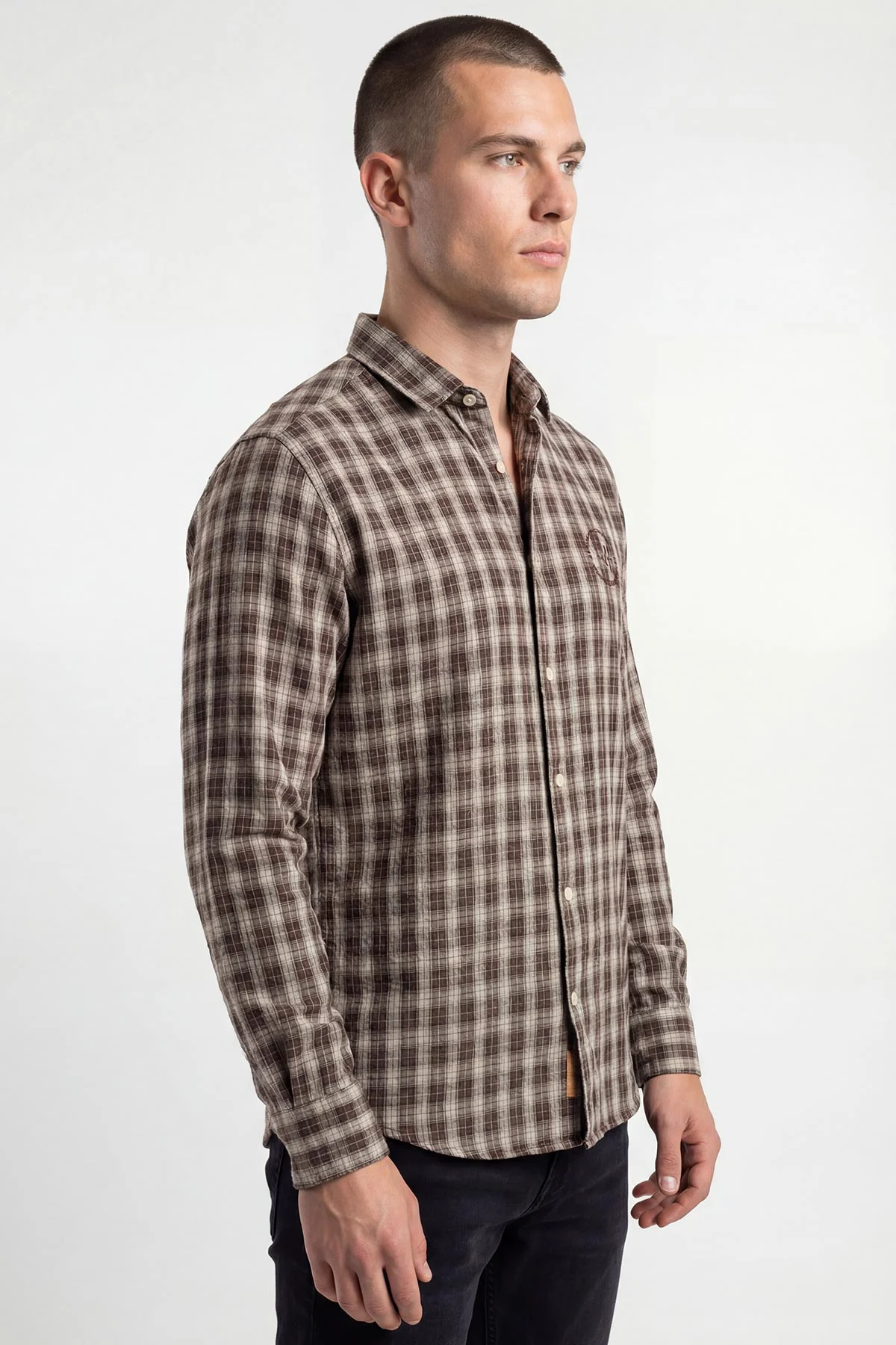 Kahverengi Relaxed Fit Kare Desen Erkek Gömlek 435776