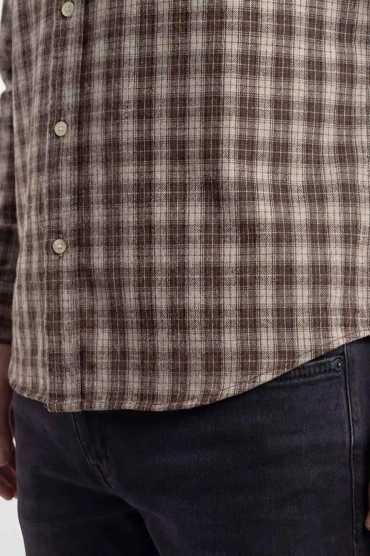 Kahverengi Relaxed Fit Kare Desen Erkek Gömlek 435776