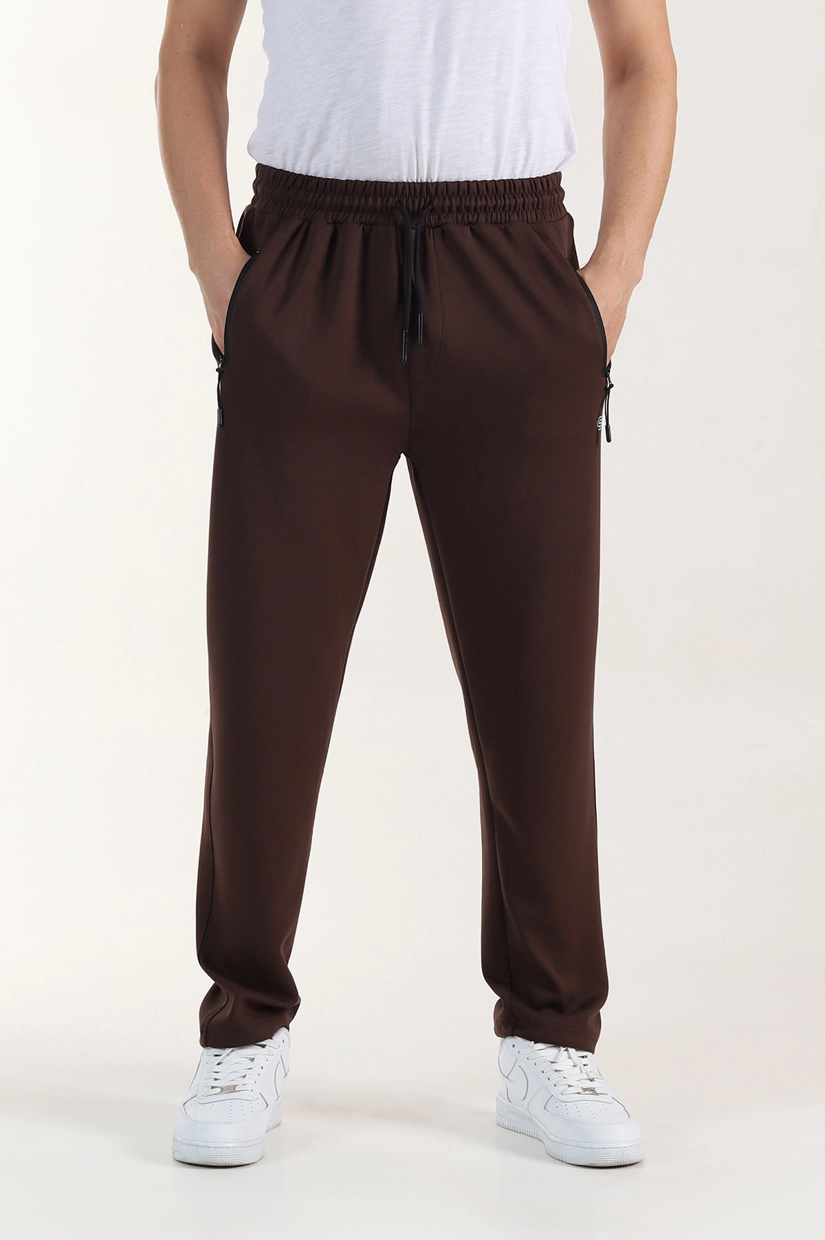 Kahverengi Relaxed Fit Oysho Kumaş Fermuarlı Cepli Erkek Eşofman Altı 412724