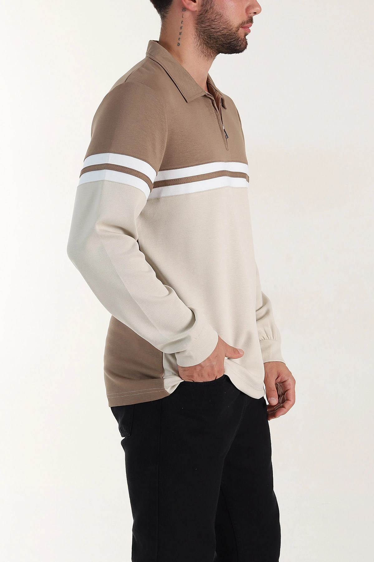 Kahverengi Relaxed Fit Oysho Kumaş Fermuarlı Polo Yaka Sweatshirt 399550