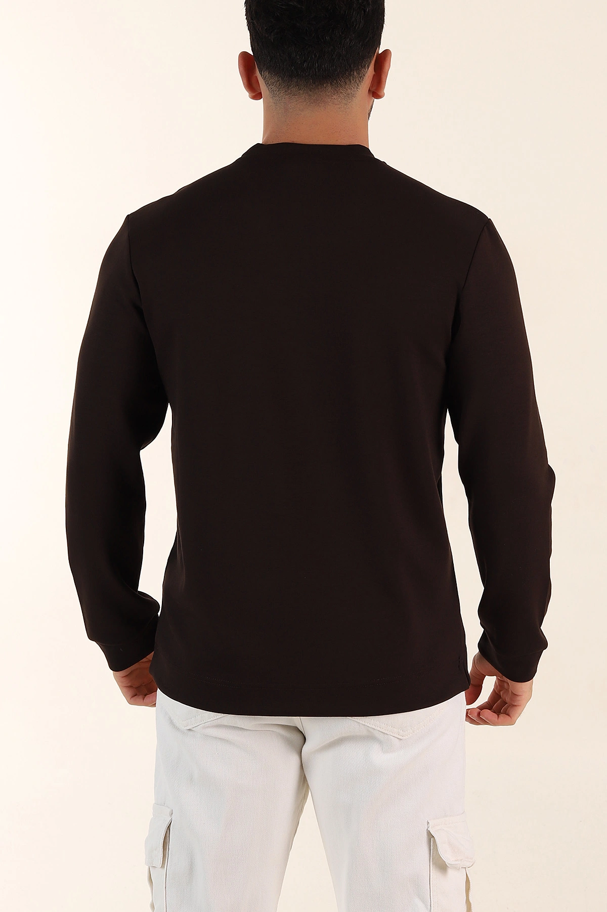 Kahverengi Relaxed Fit Oysho Kumaş Kabartma Detaylı Erkek Sweatshirt 393281