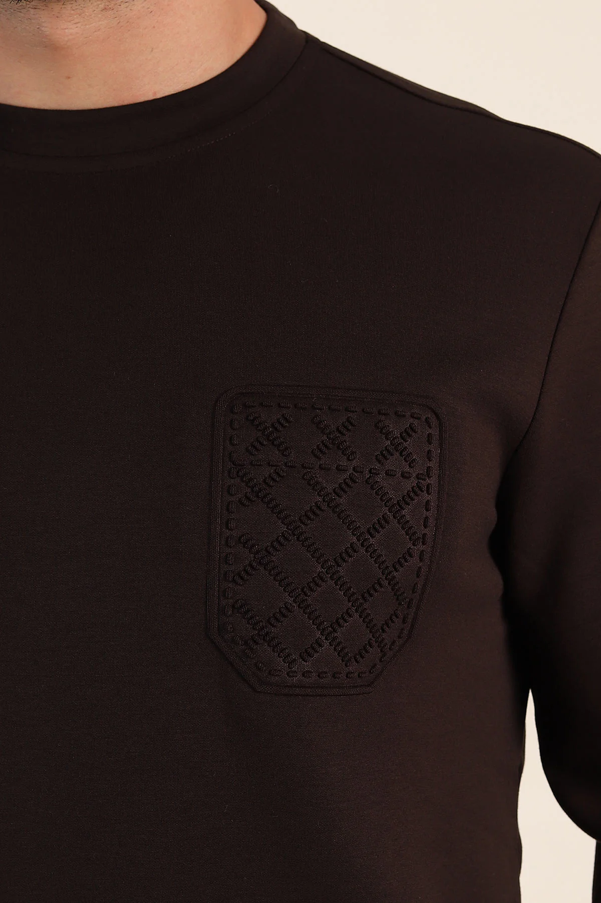 Kahverengi Relaxed Fit Oysho Kumaş Kabartma Detaylı Erkek Sweatshirt 393281