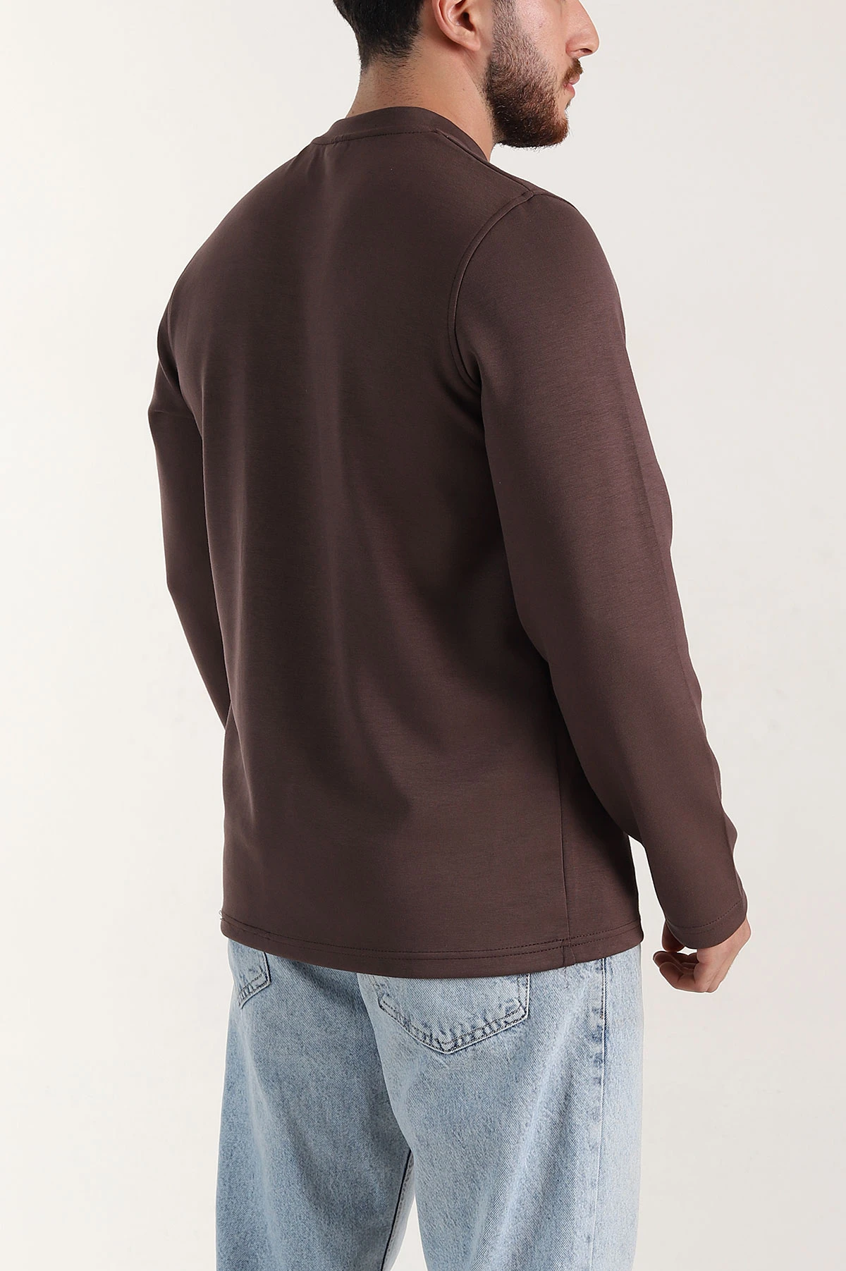 Kahverengi Relaxed Fit Oysho Kumaş Kabartma Detaylı Erkek Sweatshirt 399527