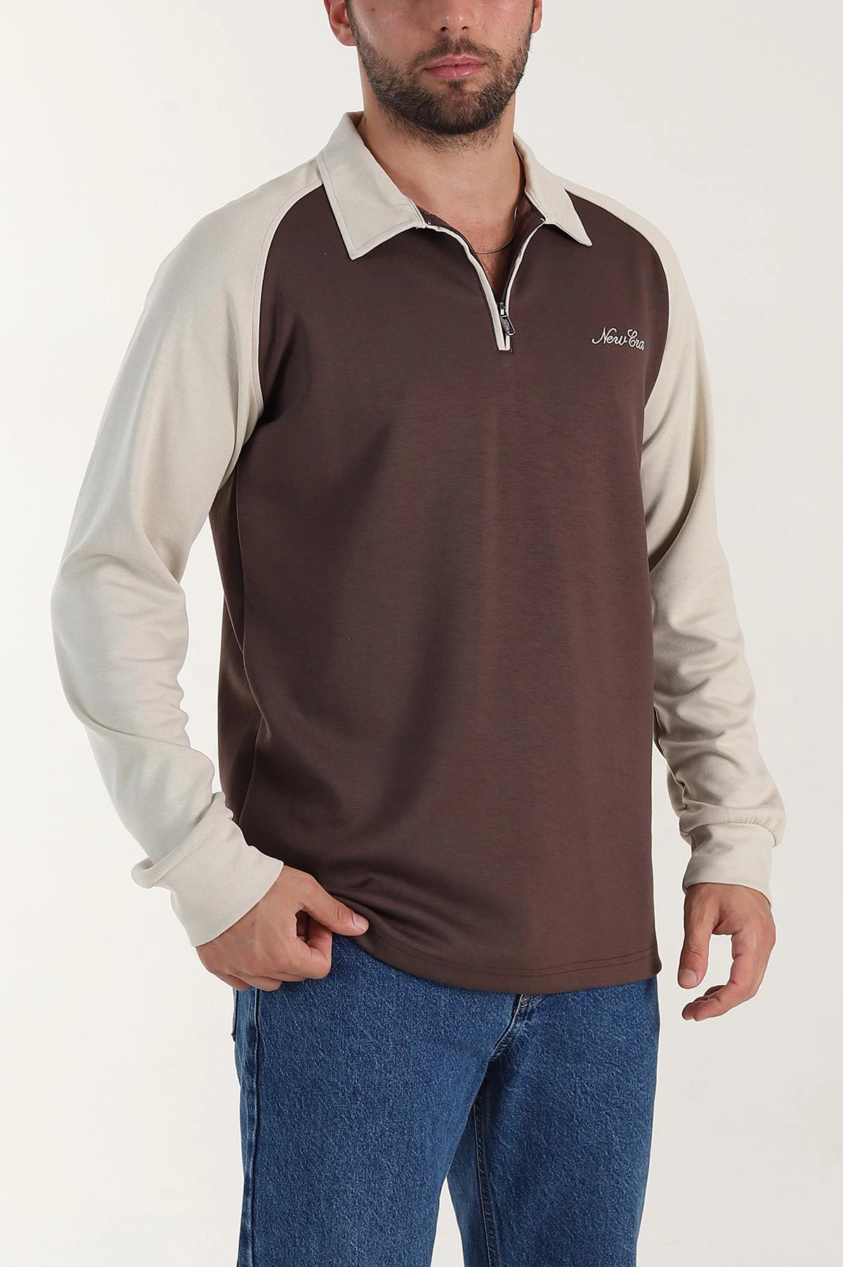 Kahverengi Relaxed Fit Oysho Kumaş Reglan Kollu Erkek Sweatshirt 399578