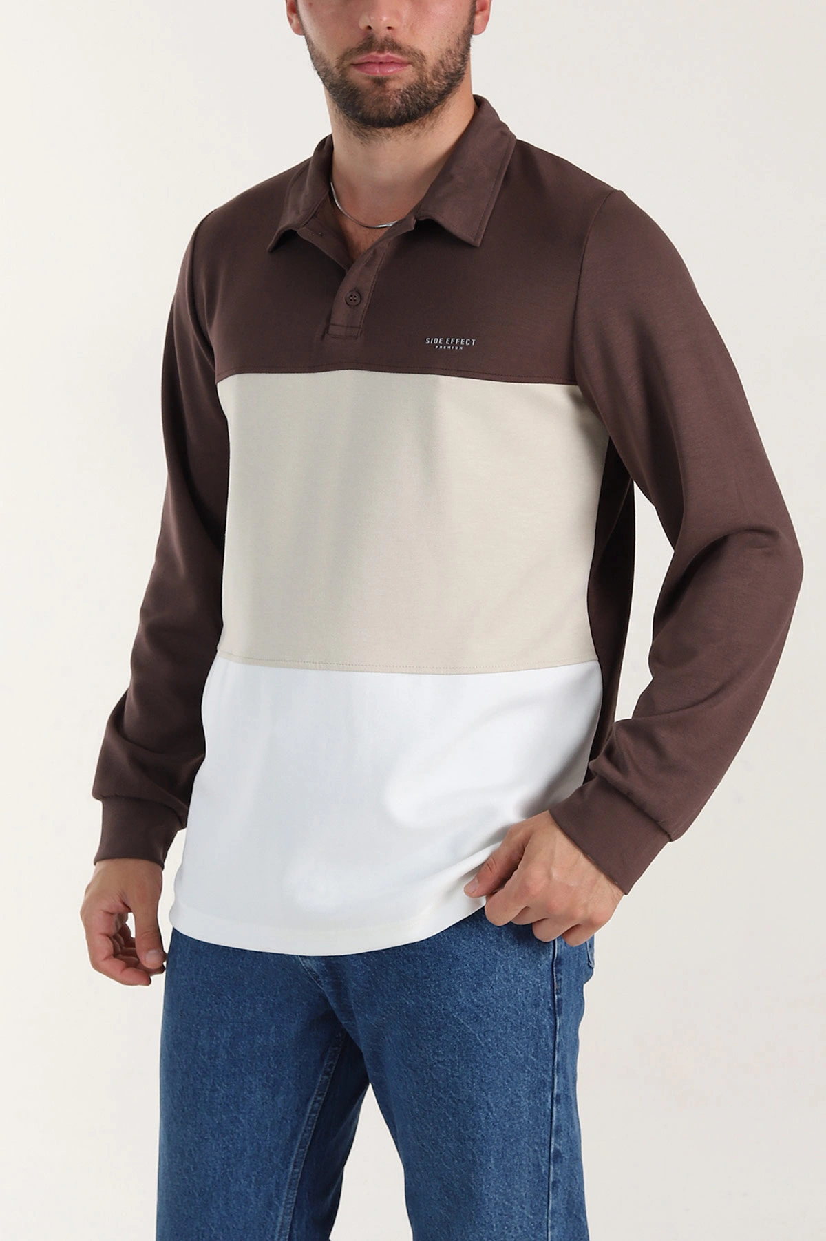 Kahverengi Relaxed Fit Oysho Kumaş Üç Renkli Polo Yaka Sweatshirt 399543