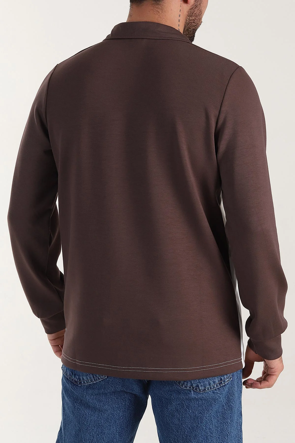 Kahverengi Relaxed Fit Oysho Kumaş Üç Renkli Polo Yaka Sweatshirt 399543